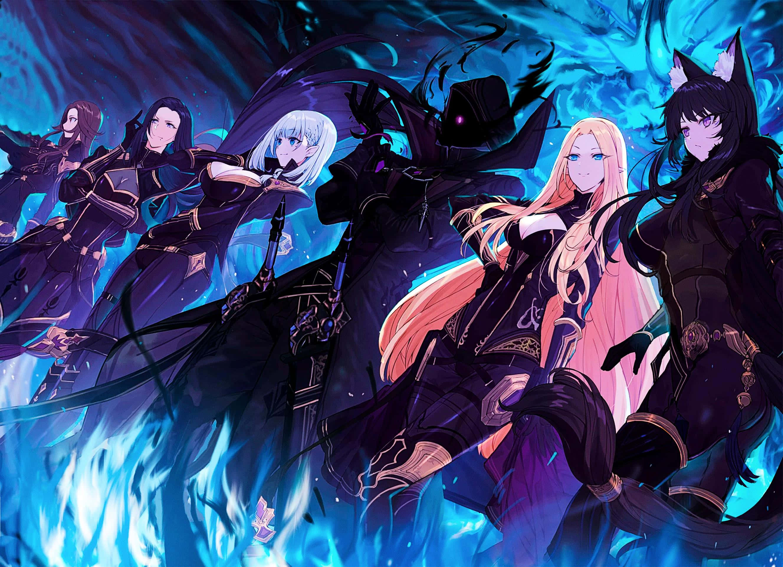 Eminence In Shadow, dark armor, glowing blue flames, 2K Desktop Wallpaper