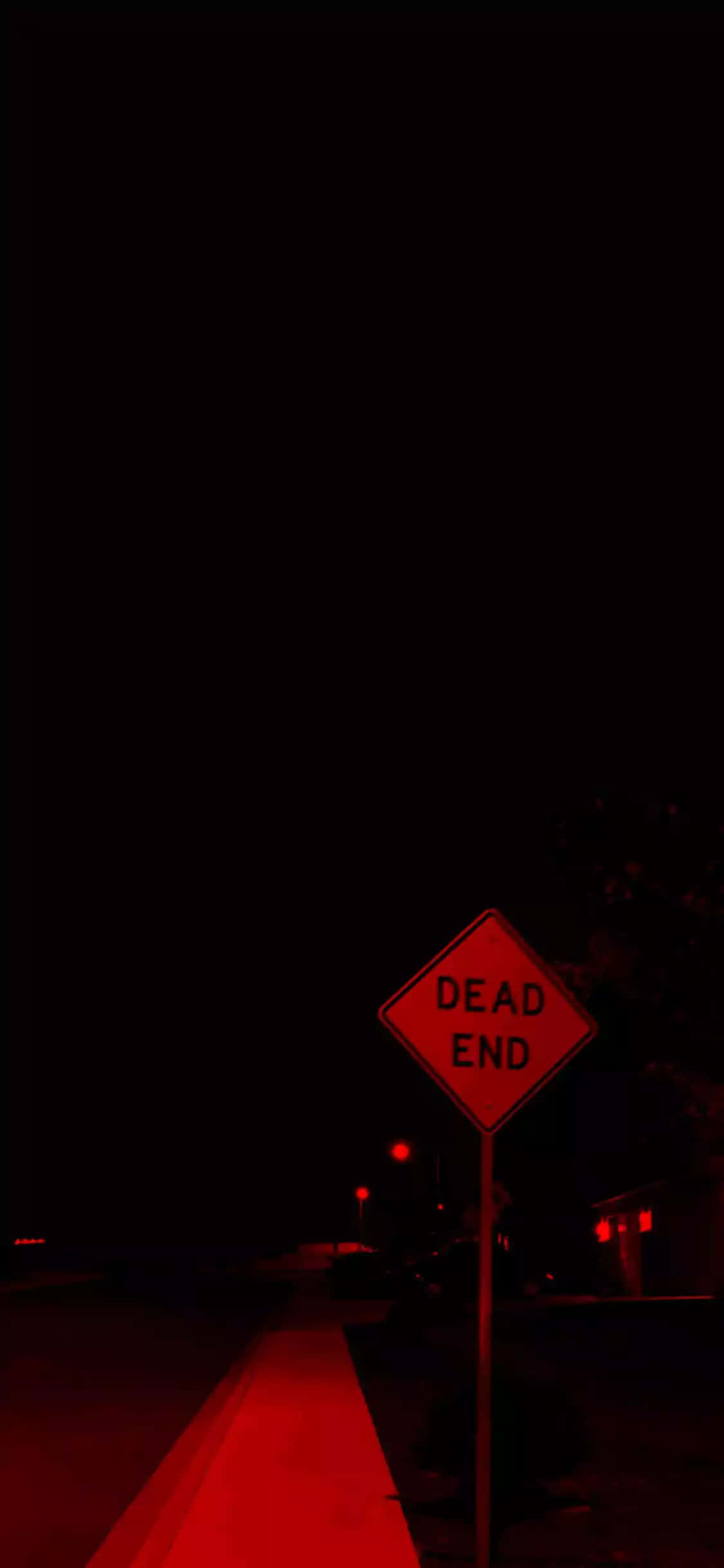 The End, glowing red dead end sign, pitch black night, Full HD Phone Wallpaper