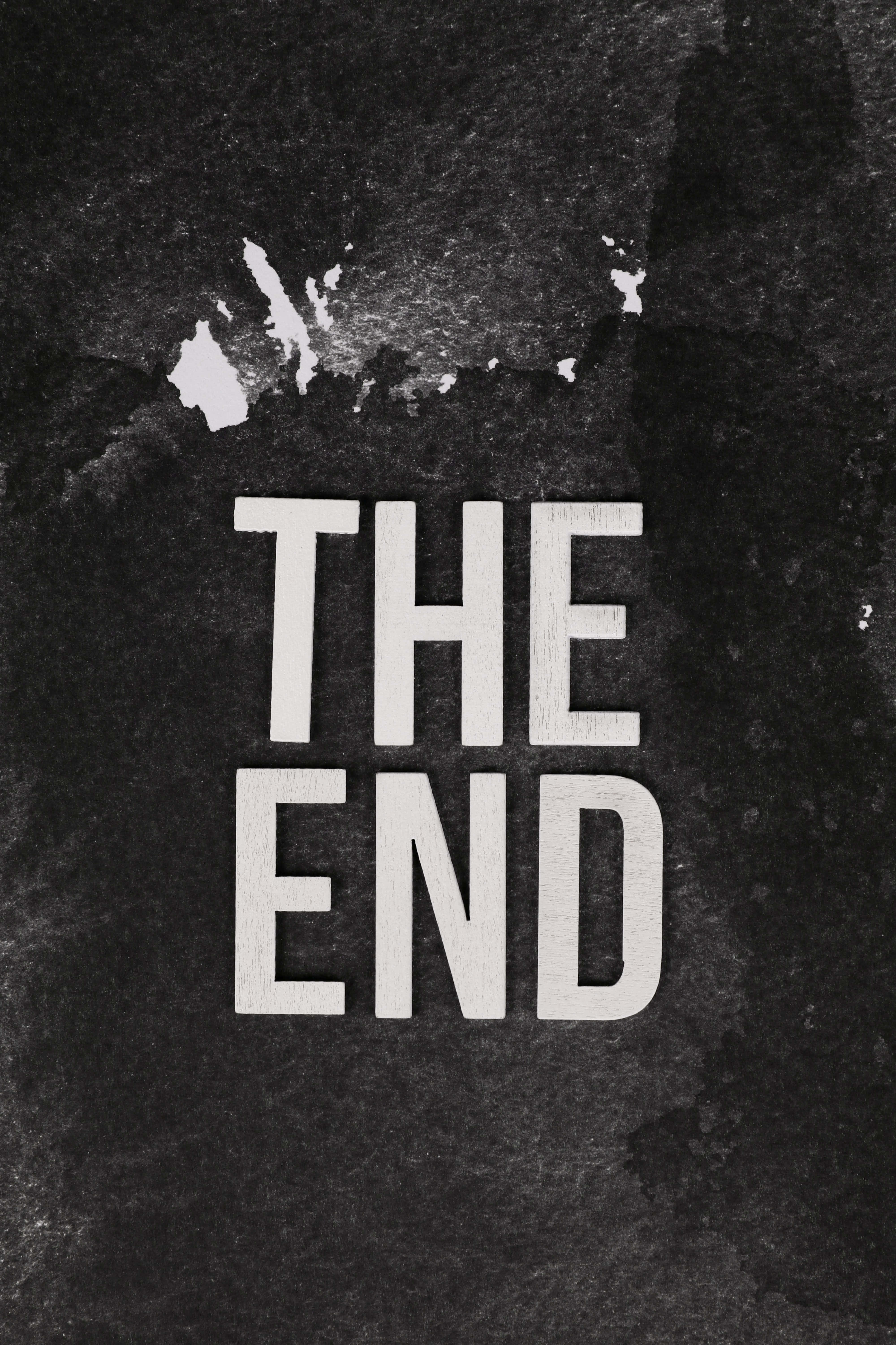 THE END, dark gray, textured, 5K Phone Wallpaper