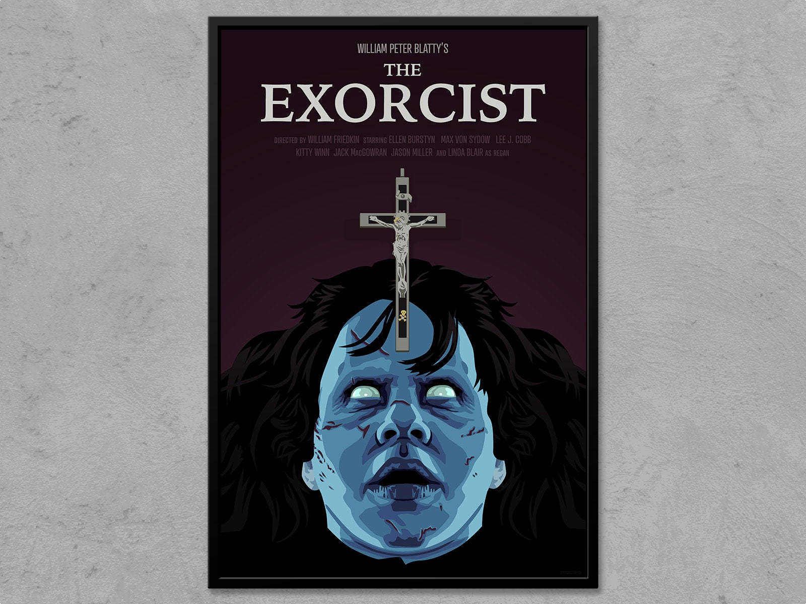 The Exorcist, blue-faced figure, crucifix emerging from forehead, HD Desktop Wallpaper
