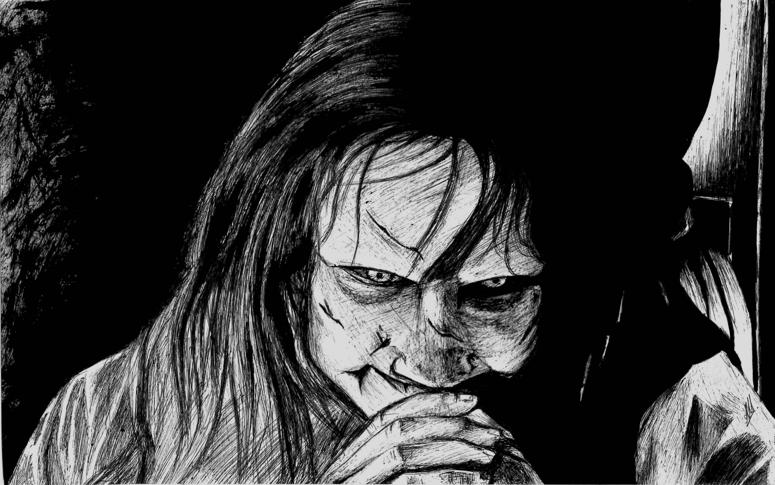 The Exorcist, pencil sketch, black and white, 2K Desktop Wallpaper