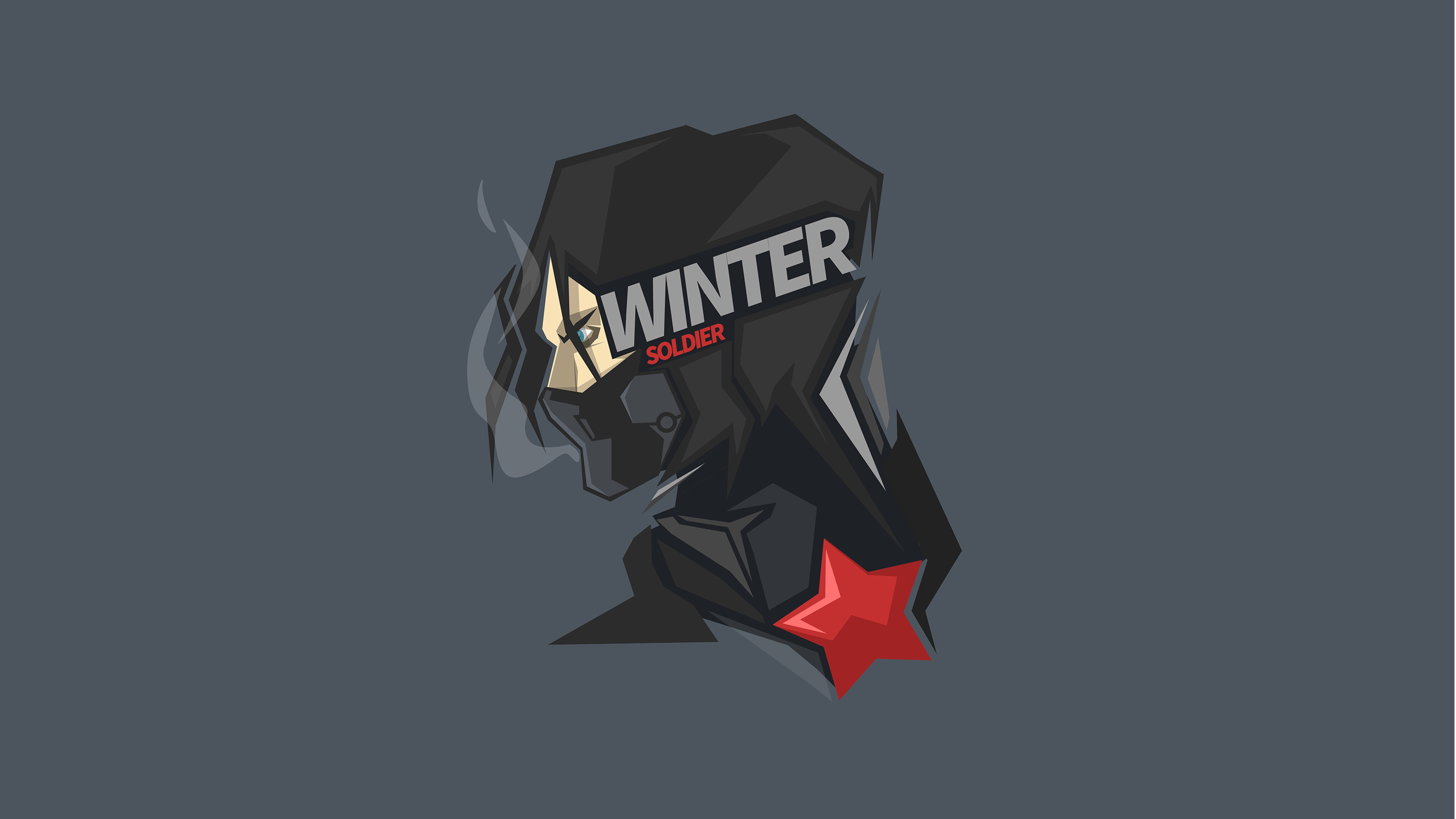 Winter Soldier, red star, dark gray background, 8K Desktop Wallpaper