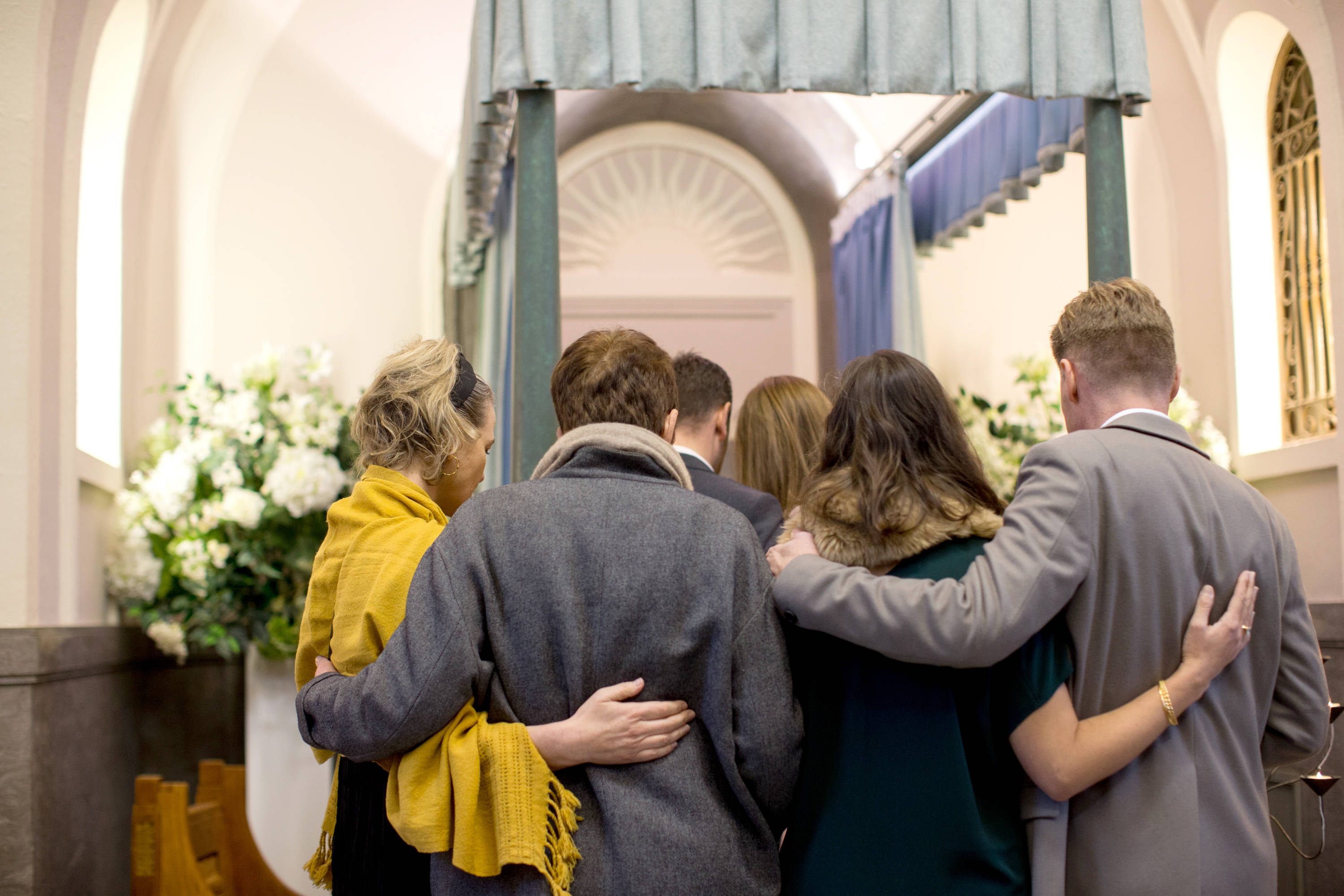 Funeral Last Goodbye, church aisle, altar, 2K Desktop Wallpaper