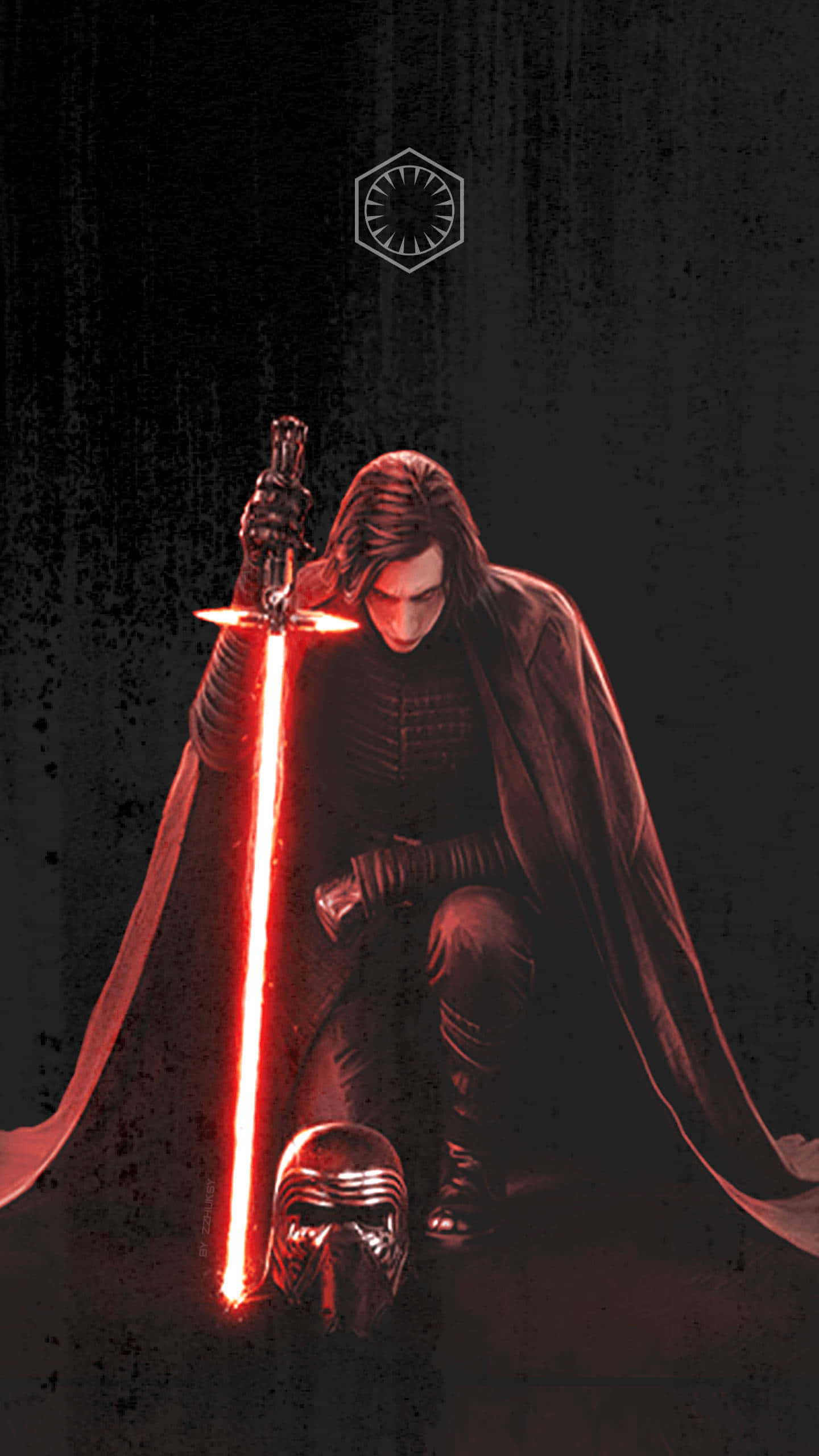 The First Order, red lightsaber, kneels, 2K Phone Wallpaper