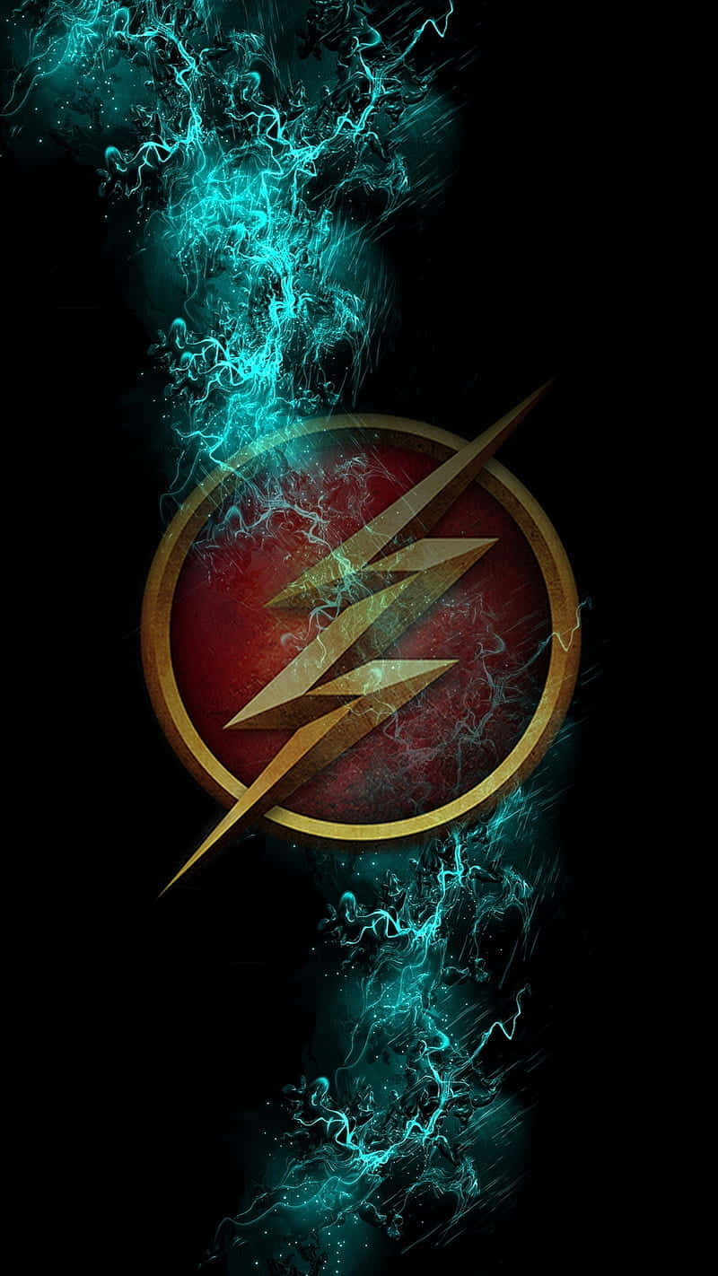 The Flash Logo, glowing gold lightning bolt, electric teal energy, HD Phone Wallpaper