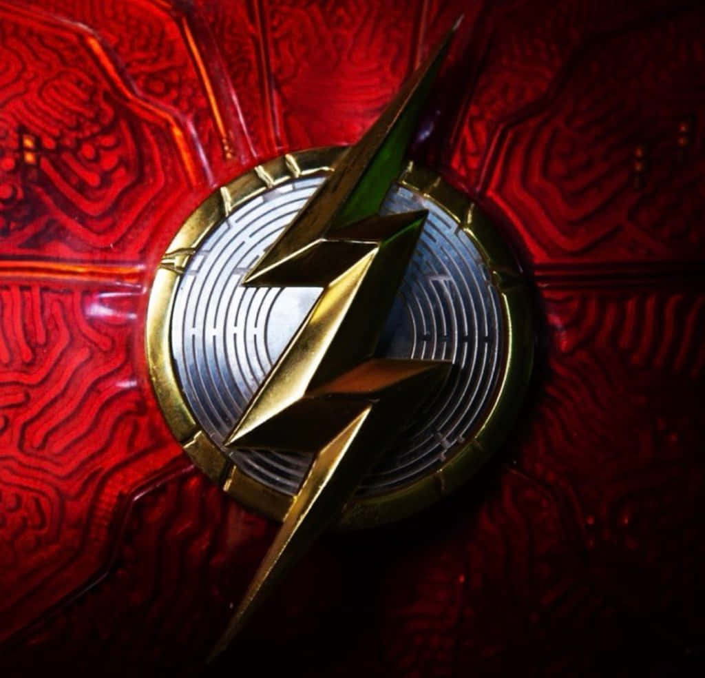 The Flash, metallic gold lightning bolt, red textured surface, SD Desktop Wallpaper