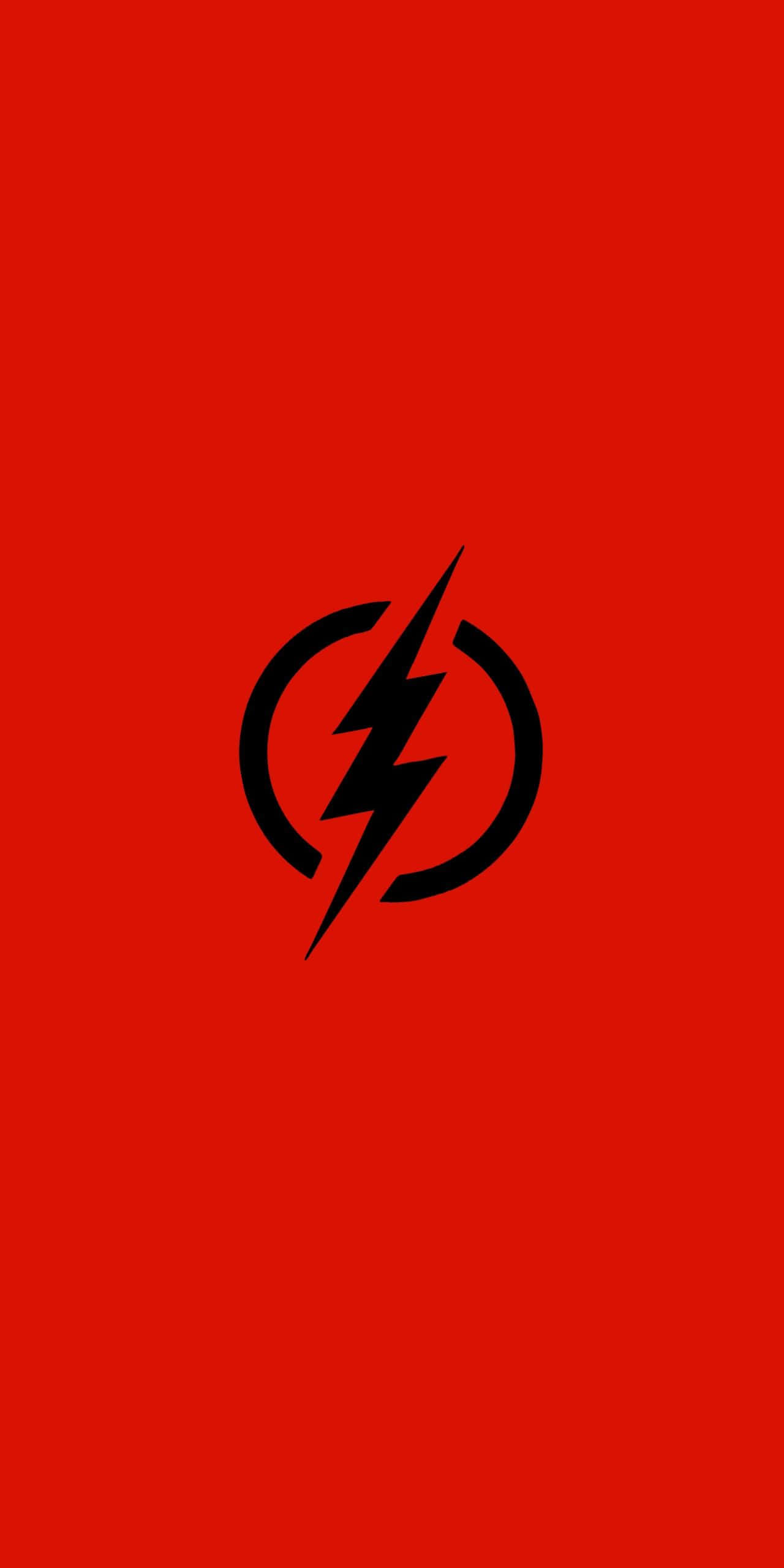 The Flash Logo, red background, black lightning bolt, 2K Phone Wallpaper