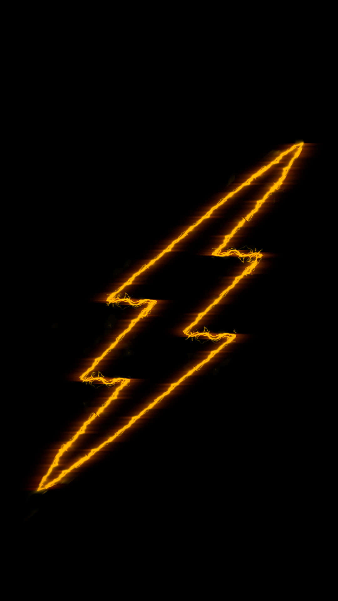 The Flash Logo, glowing orange lightning bolt, pure black background, Full HD Phone Wallpaper