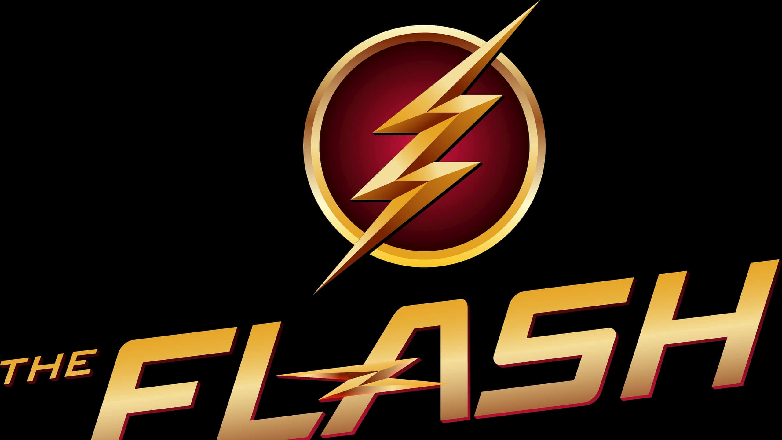 The Flash, golden lightning bolt, circle, 2K Desktop Wallpaper