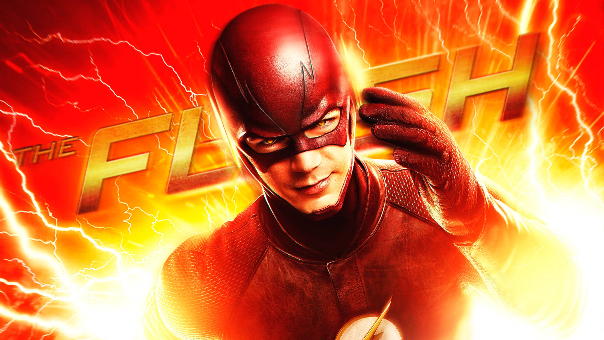 The Flash, red suit, fiery lightning, Full HD Desktop Wallpaper