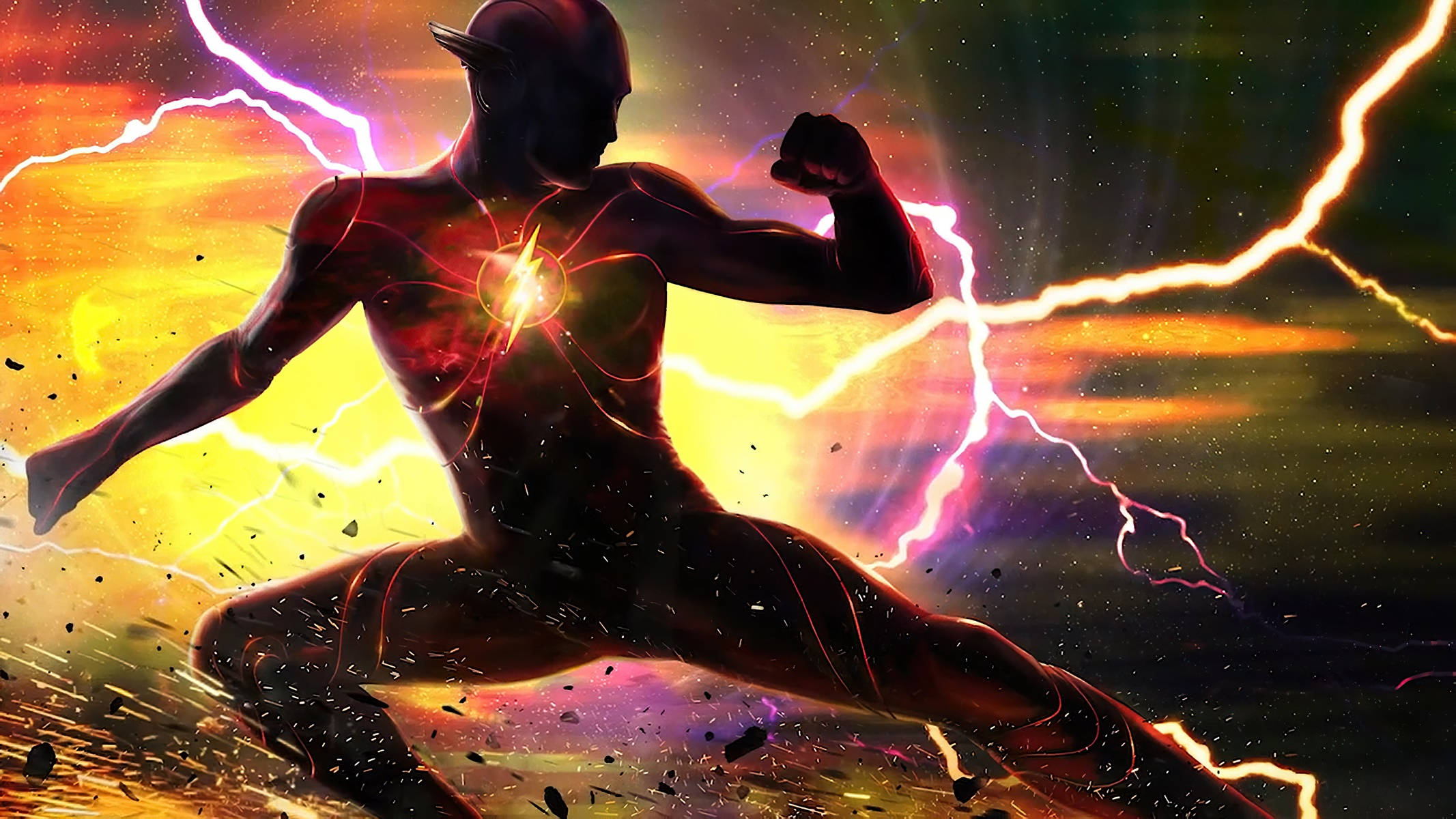 The Flash Movie 2023, lightning, cosmic backdrop, Full HD Desktop Wallpaper
