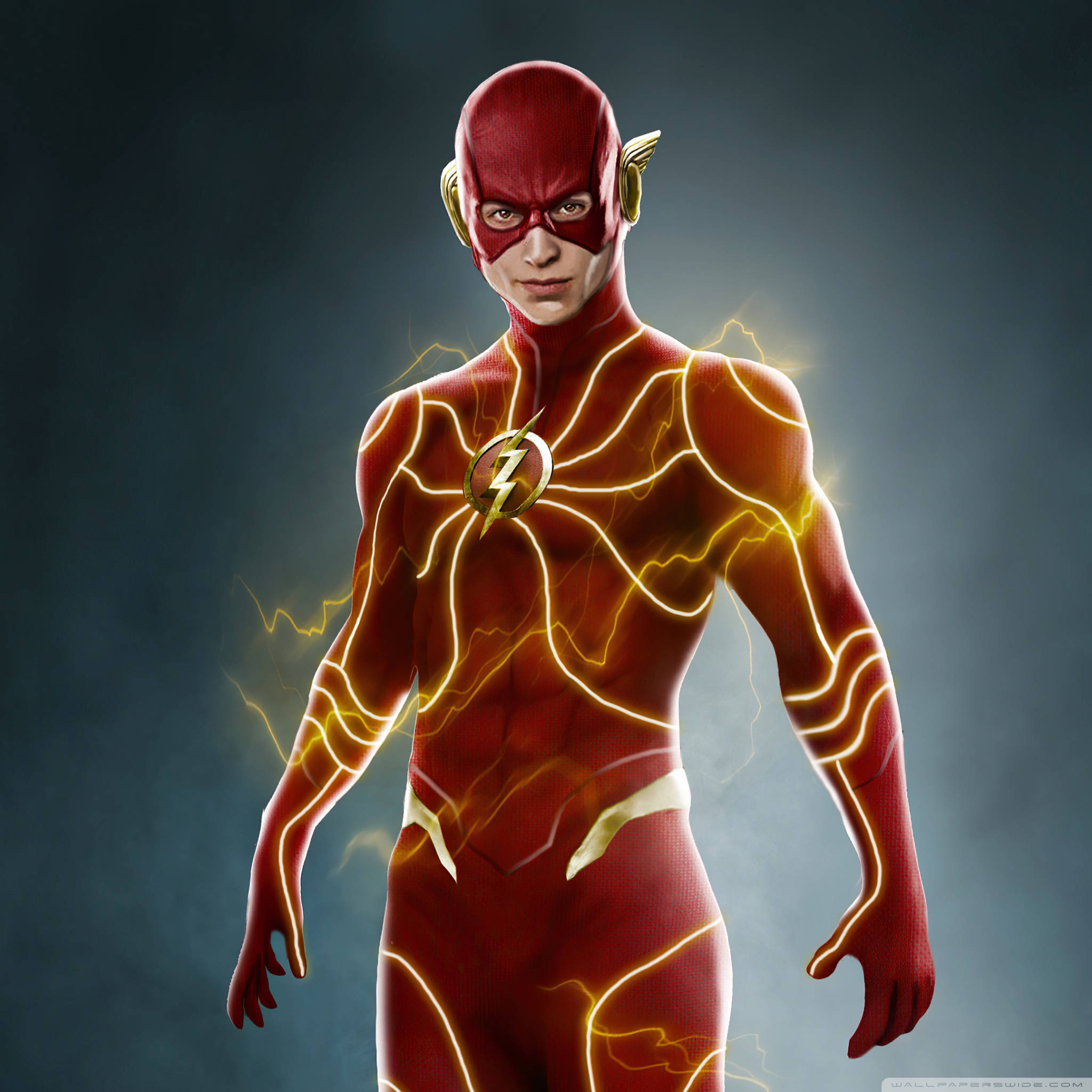 The Flash Movie, red suit, glowing yellow lightning patterns, Full HD Desktop Wallpaper
