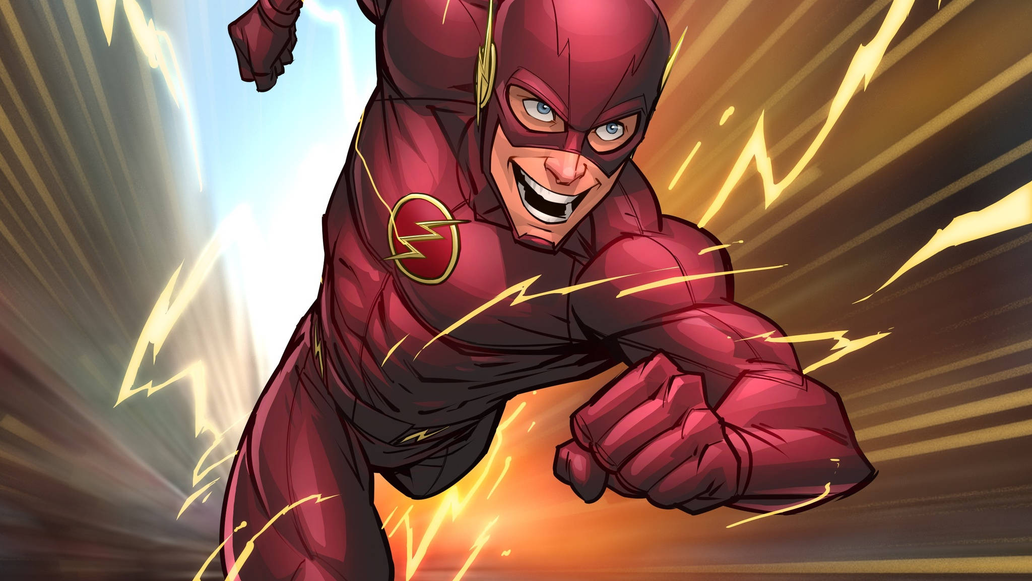 The Flash, red suit, lightning bolts, Full HD Desktop Wallpaper