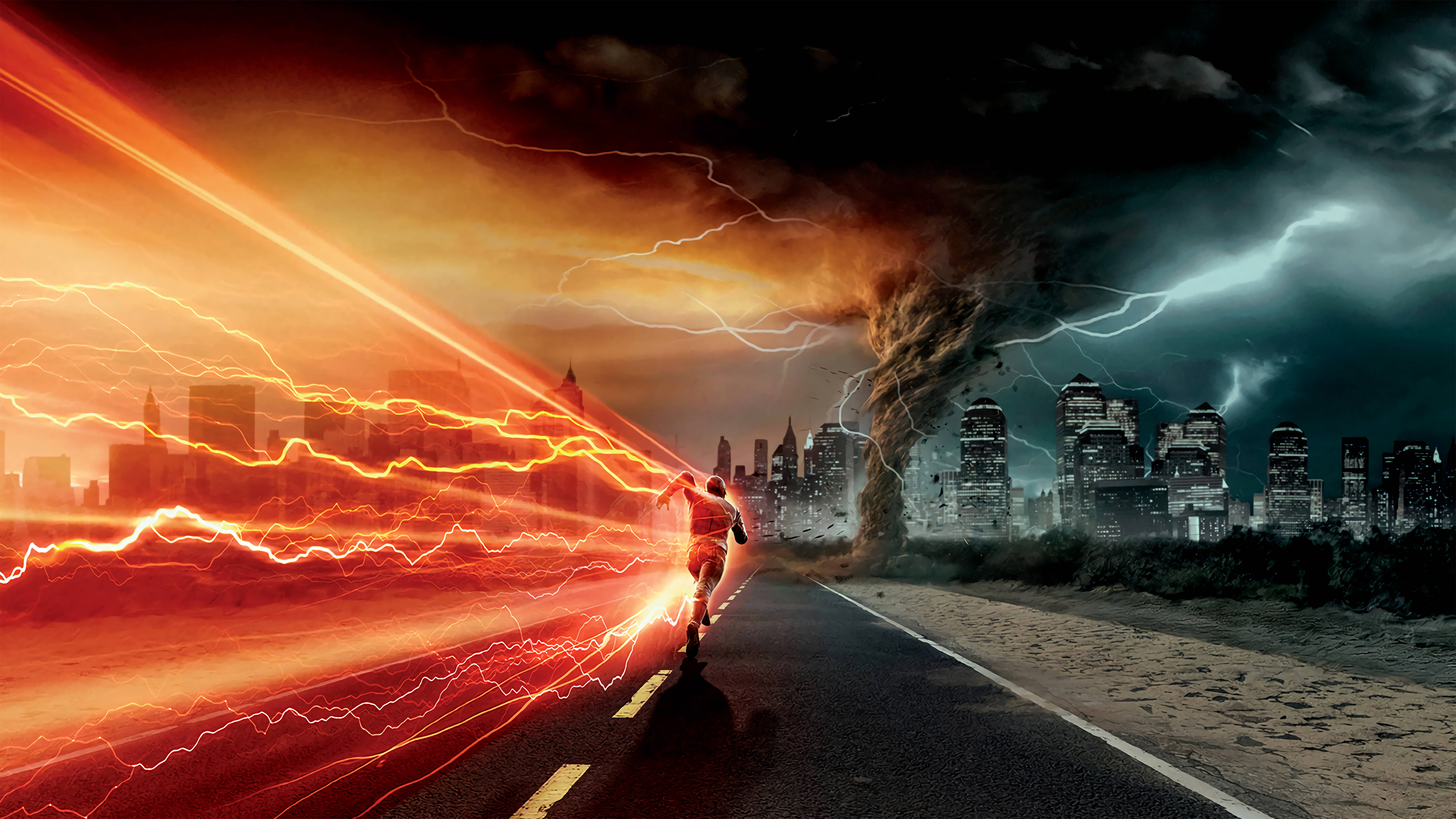 The Flash, firey lightning, tornado, 5K Desktop Wallpaper
