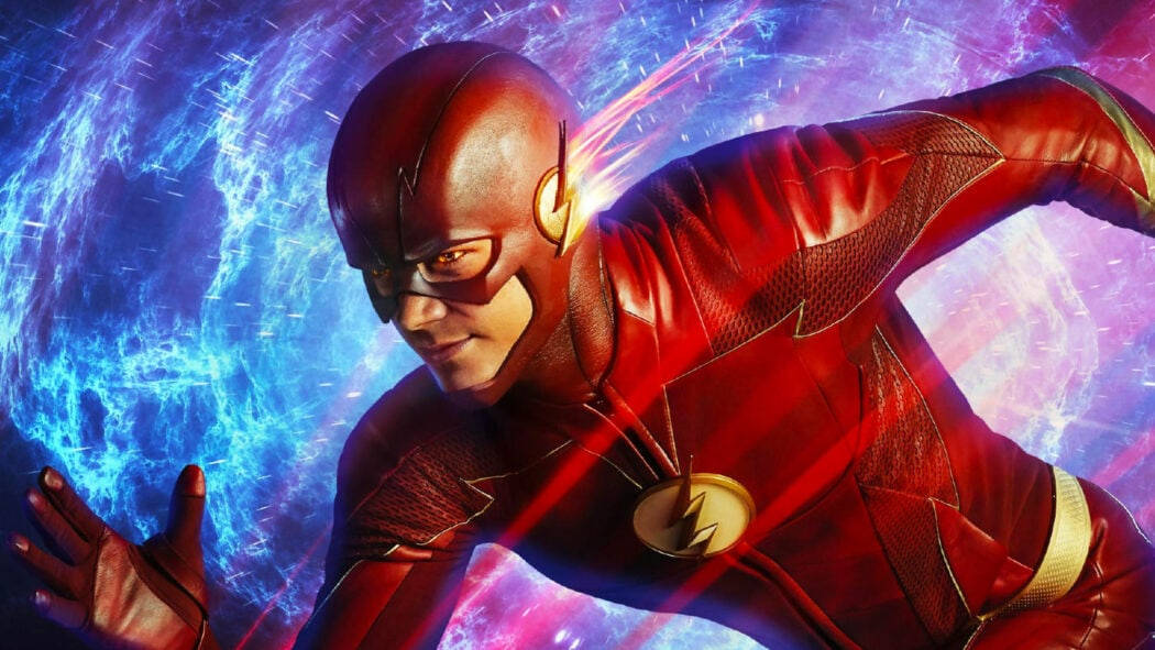The Flash, red suit, cosmic blue and purple energy storm, SD Desktop Wallpaper