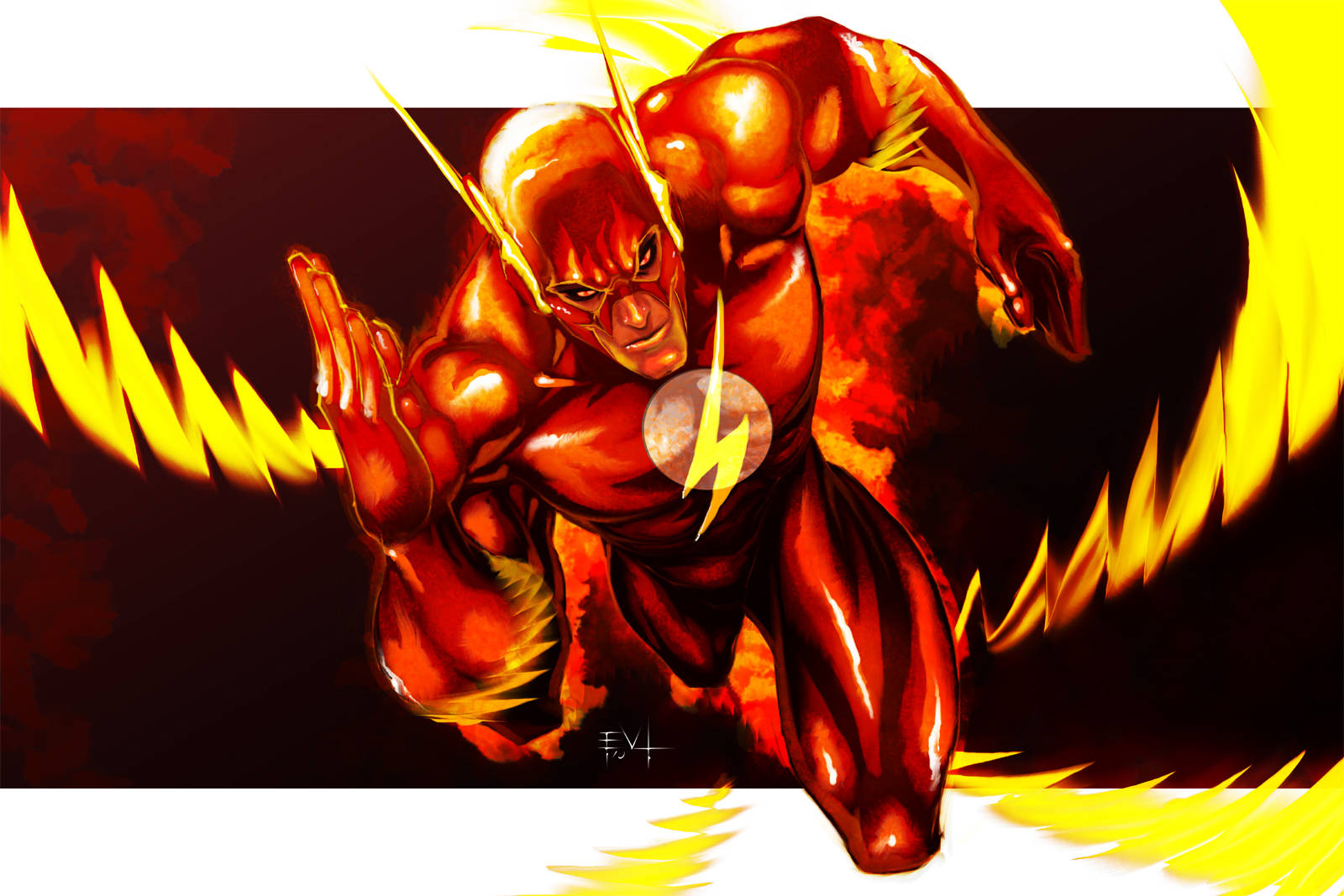 The Flash, red suit, yellow lightning bolts, HD Desktop Wallpaper