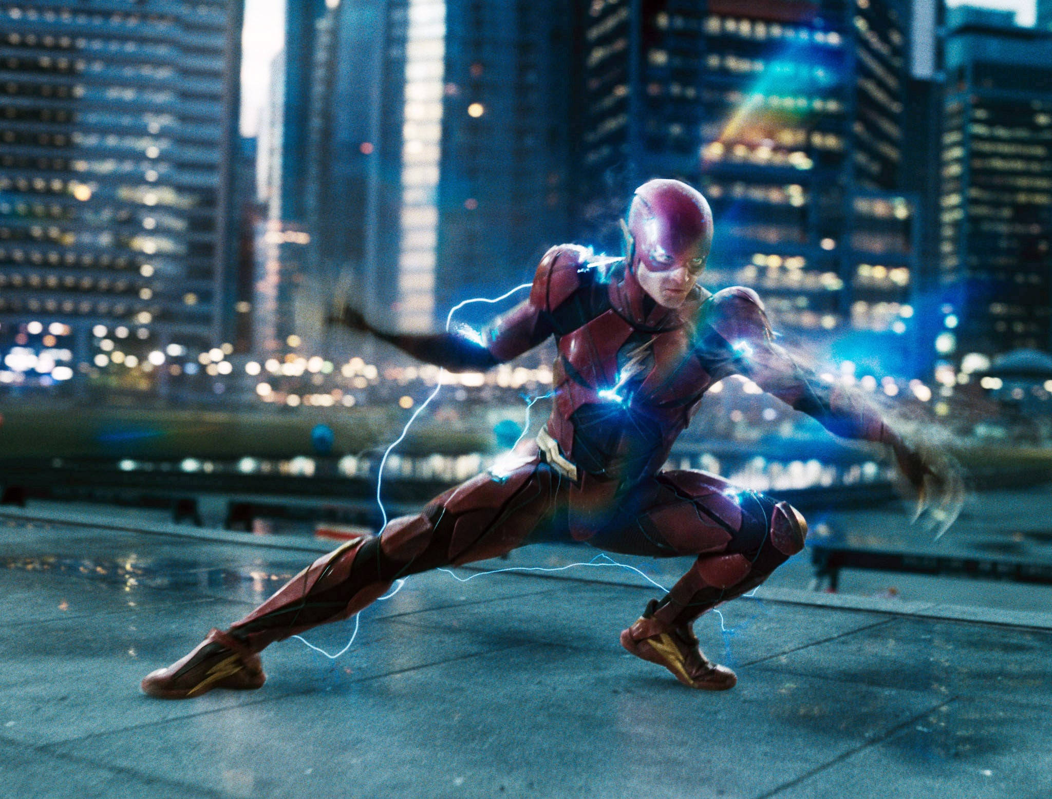 The Flash, neon-lit cityscape, night, Full HD Desktop Wallpaper