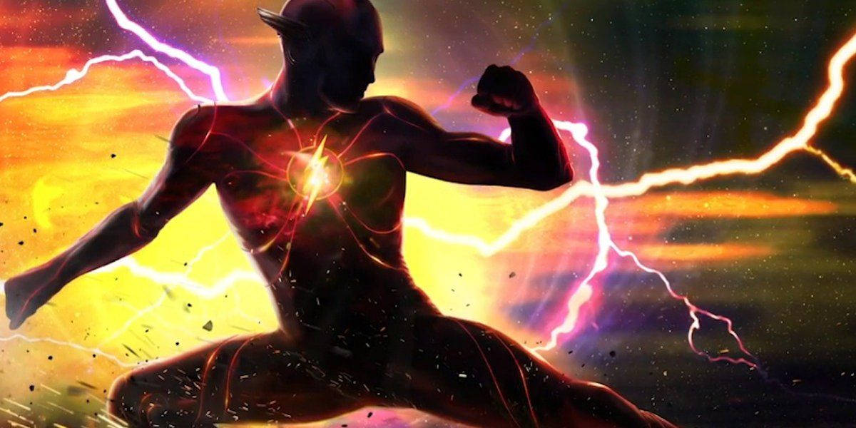 The Flash, glowing lightning bolts, fiery cosmic background, SD Desktop Wallpaper