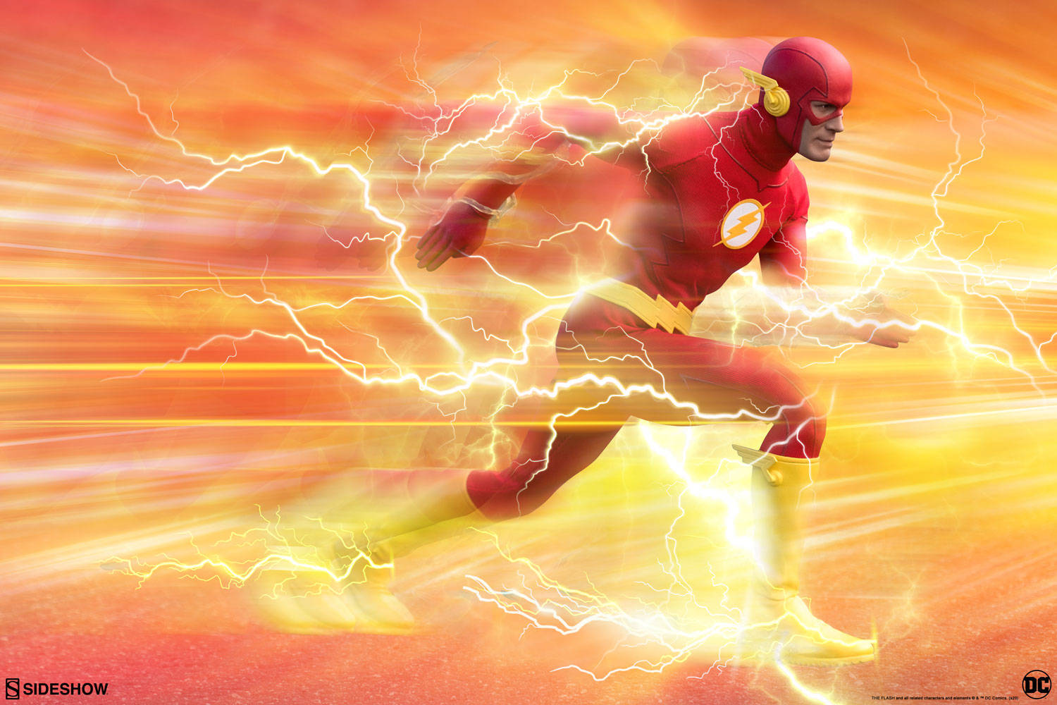 The Flash, red suit, crackling yellow lightning, HD Desktop Wallpaper