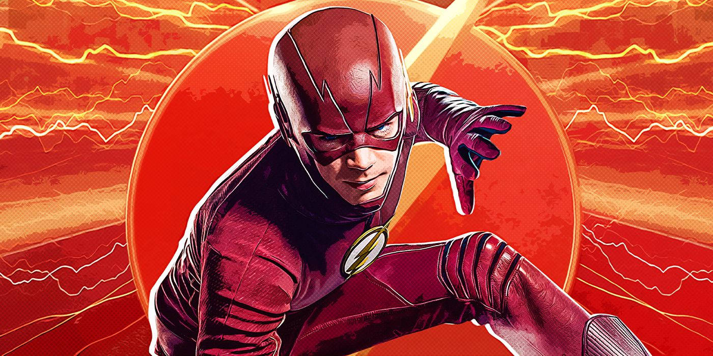 The Flash, red suit, fiery orange background, HD Desktop Wallpaper