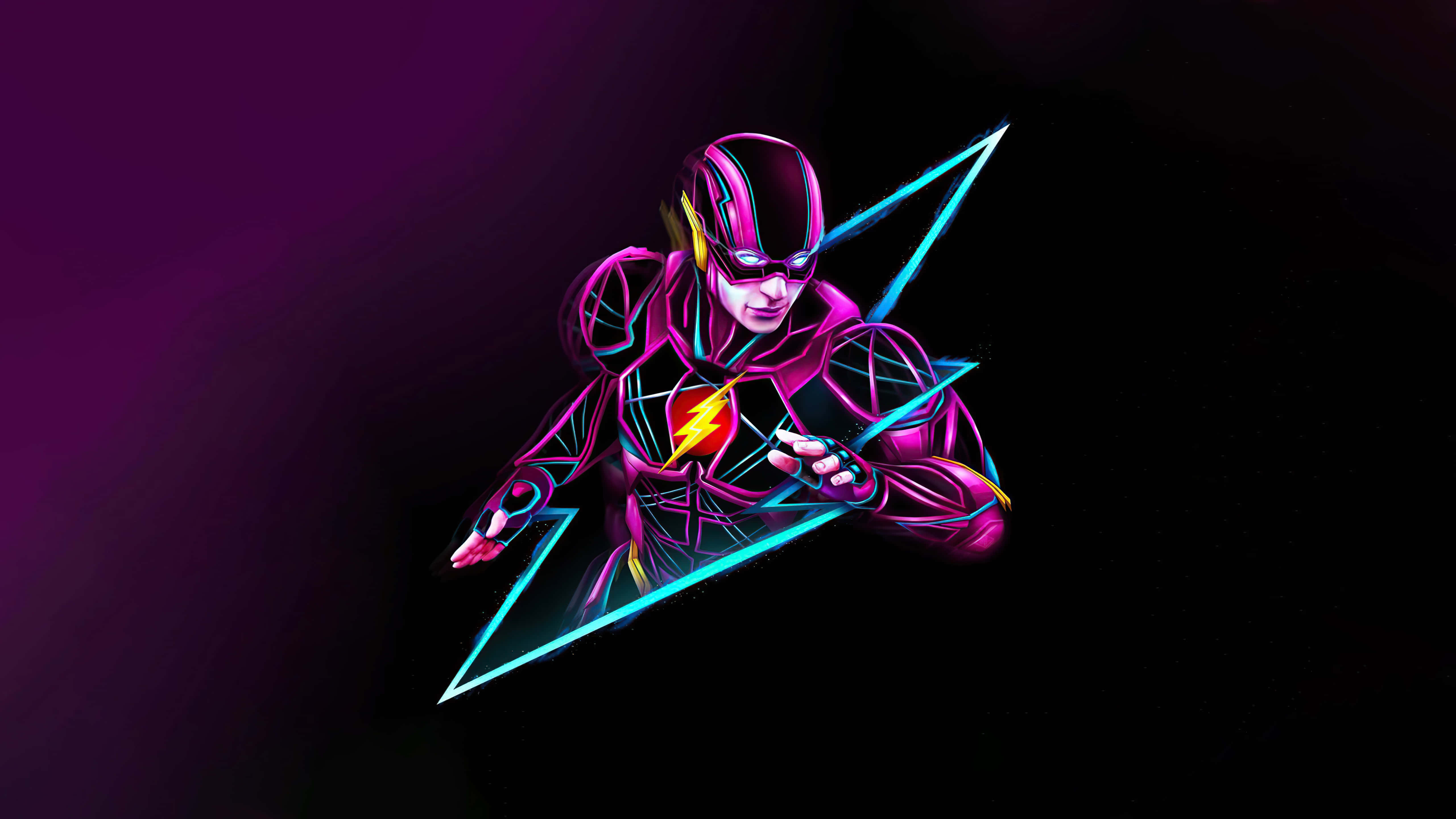 The Flash, magenta suit, glowing cyan lightning bolts, 5K Desktop Wallpaper
