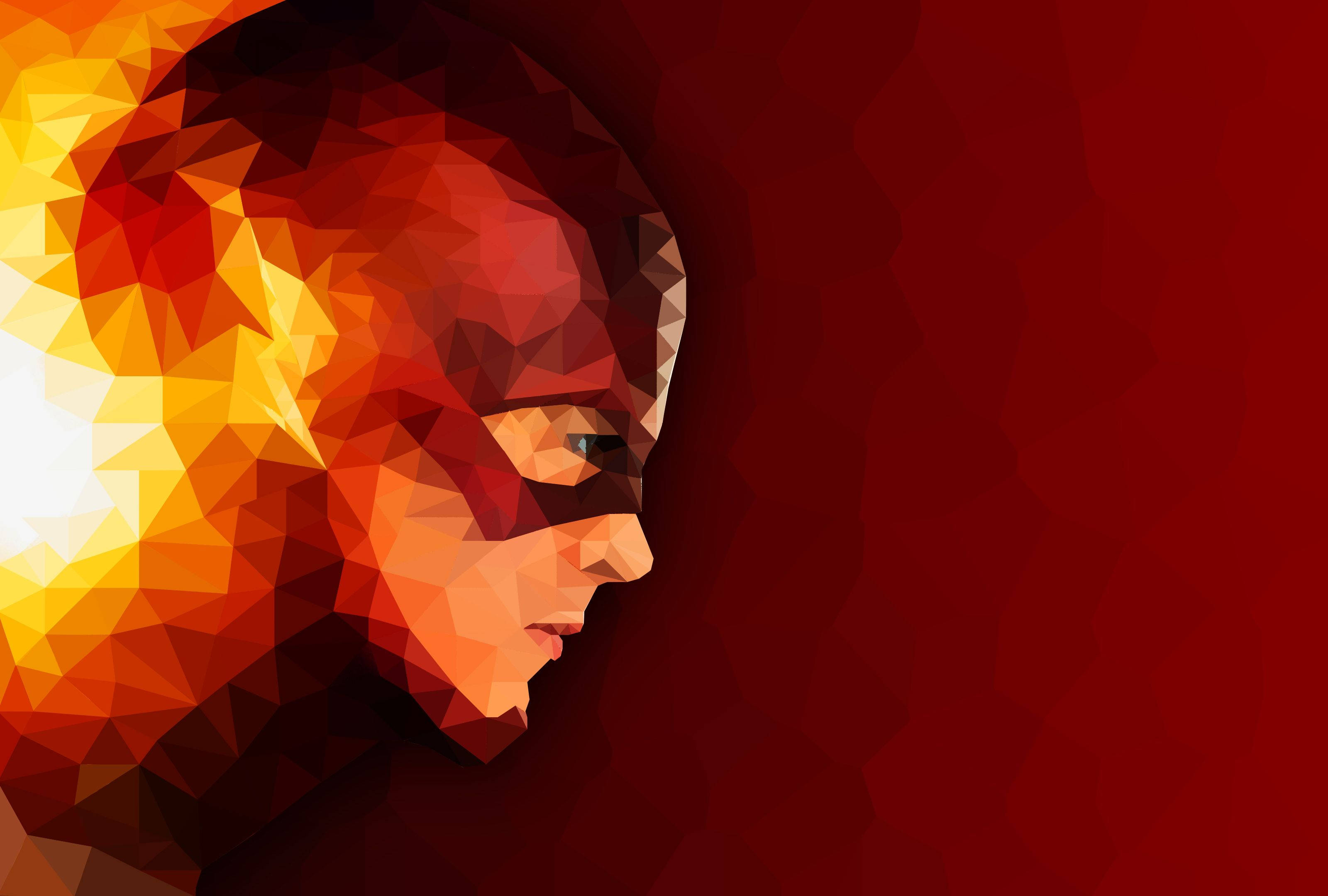 The Flash, low-poly, fiery orange, 2K Desktop Wallpaper