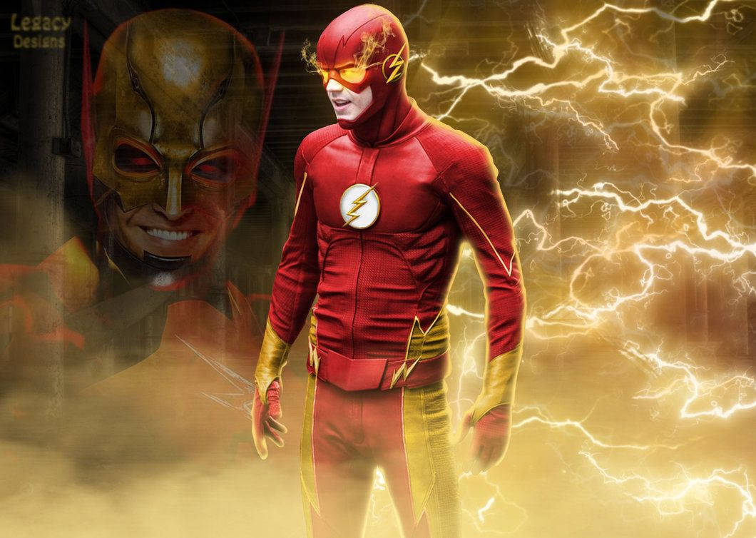 The Flash, red and gold suit, lightning bolts, SD Desktop Wallpaper