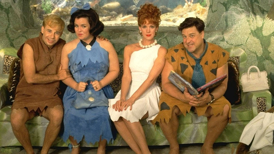 The Flintstones, stone-age costumes, green couch, SD Desktop Wallpaper