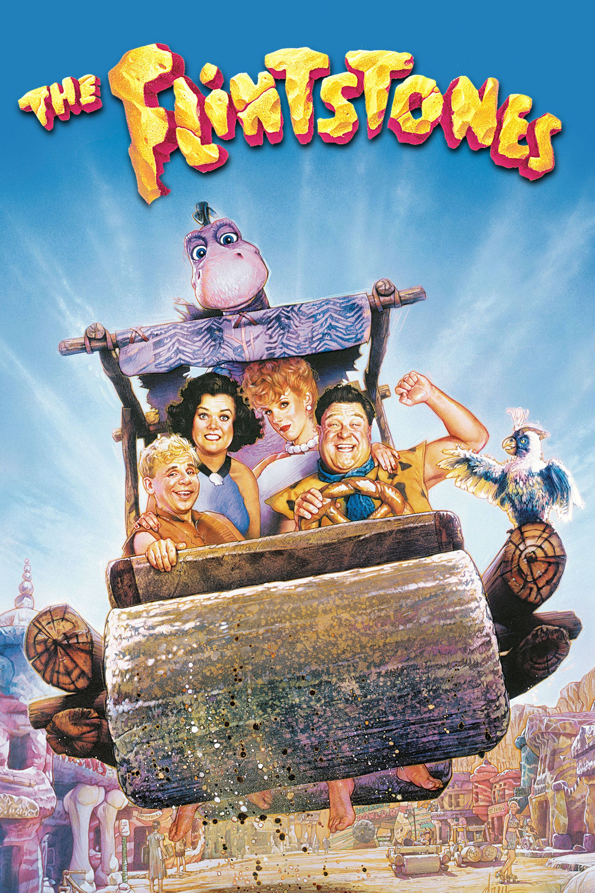 The Flintstones, stone-age car, pet dinosaur, 2K Phone Wallpaper