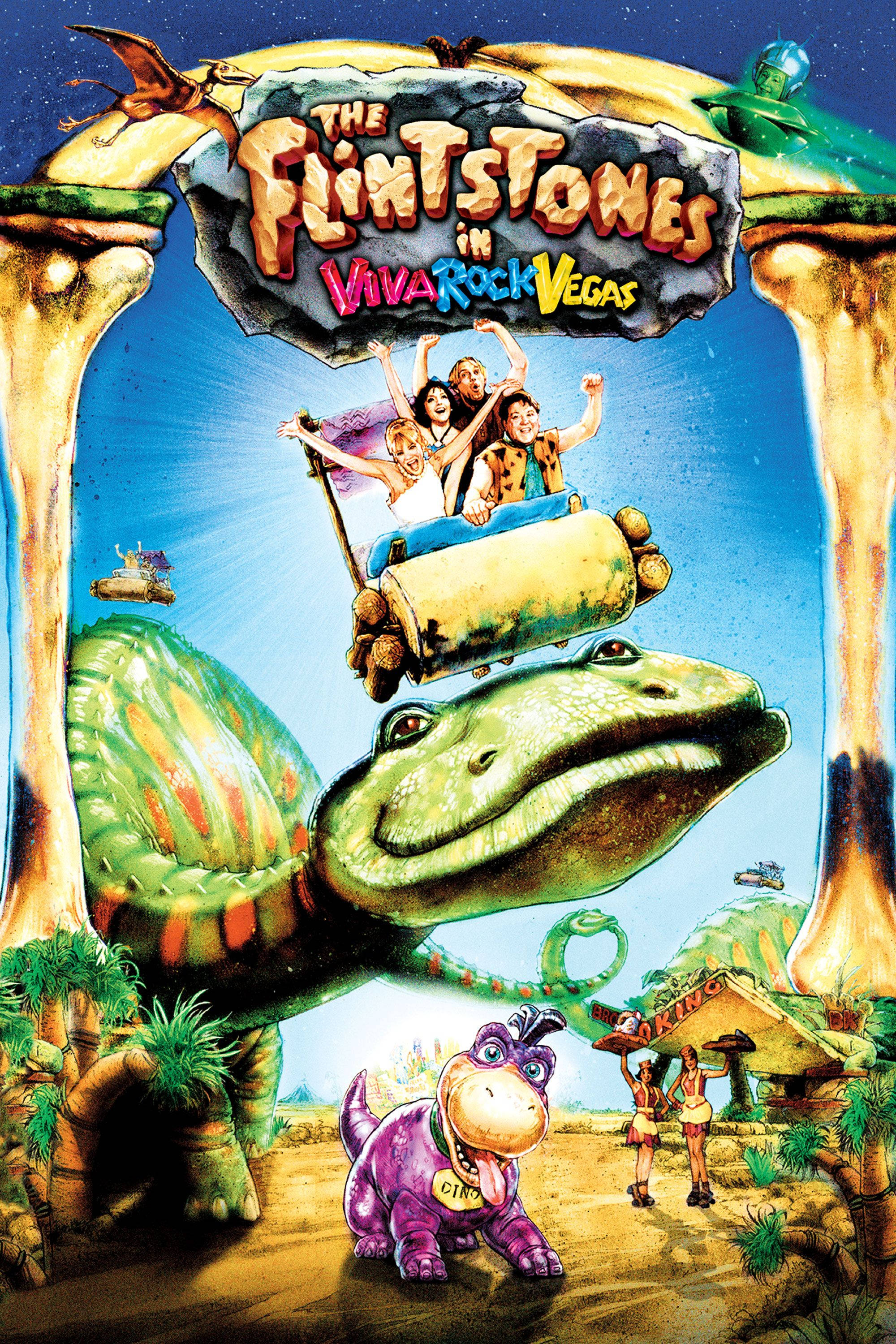 The Flintstones, rollercoaster, giant smiling dinosaur, 2K Phone Wallpaper