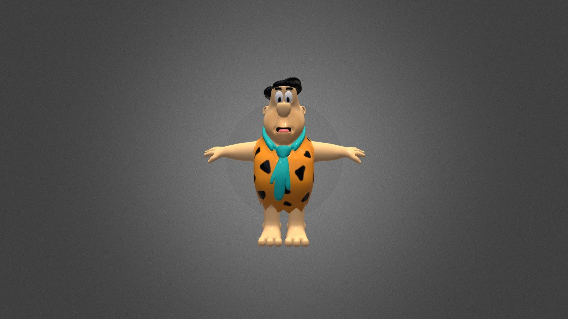 3D Fred Flintstone, spotted orange outfit, blue tie, Full HD Desktop Wallpaper