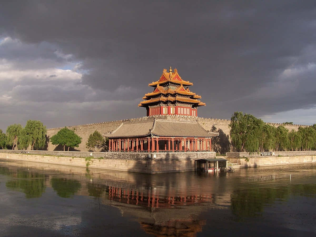 The Forbidden City, red pillars, golden roof, SD Desktop Wallpaper