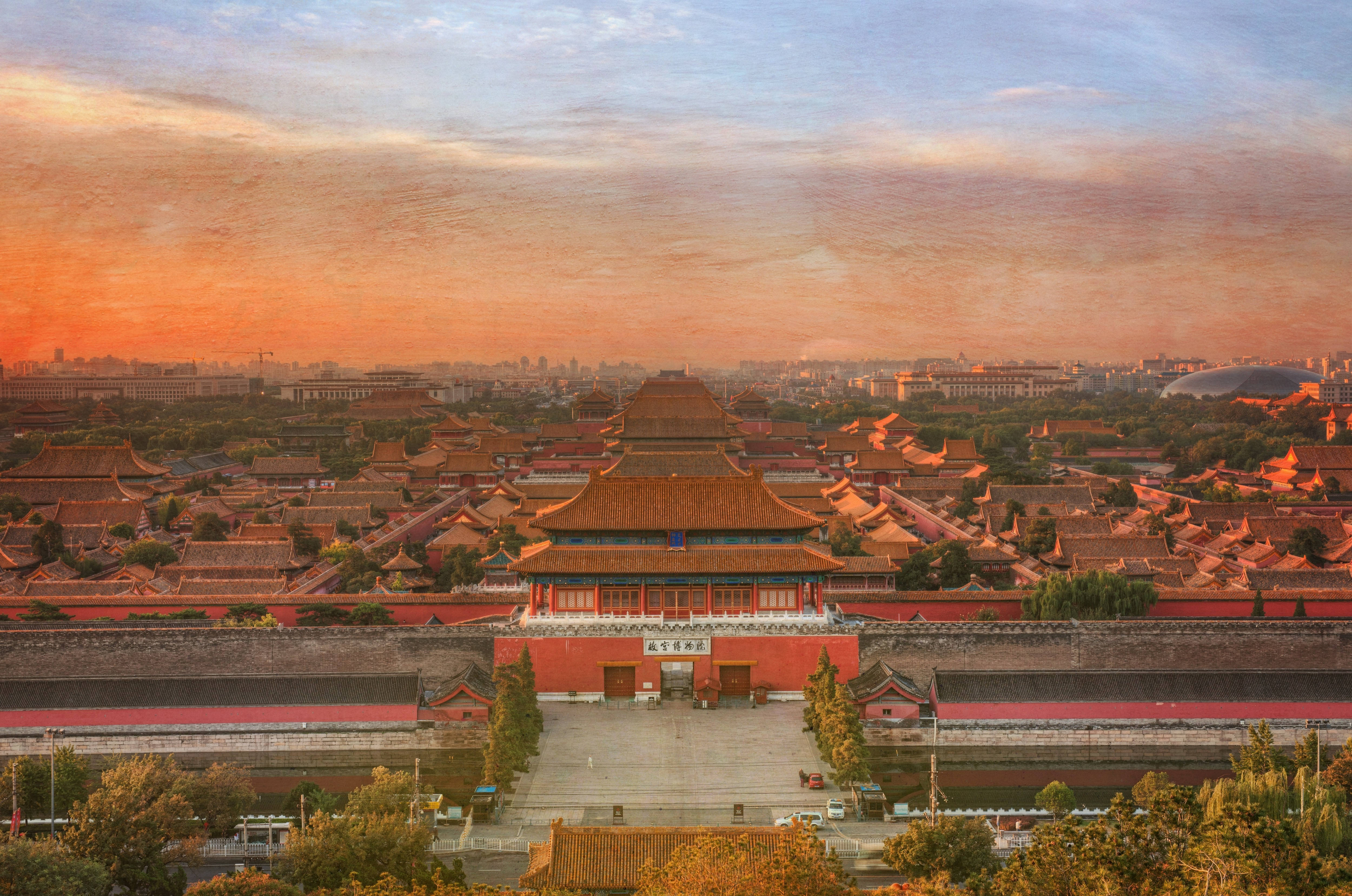 Forbidden City, sunset, orange light, 4K Desktop Wallpaper