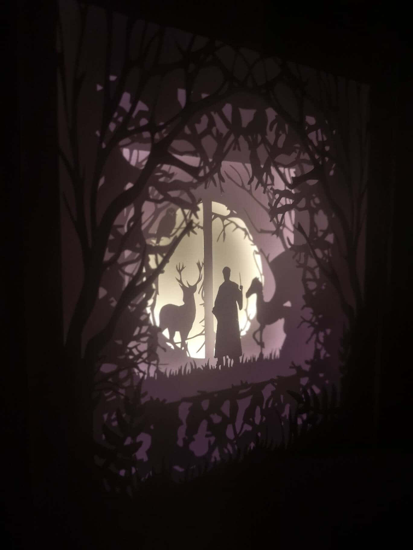 The Forbidden Forest, paper-cut silhouette, lone figure, HD Phone Wallpaper