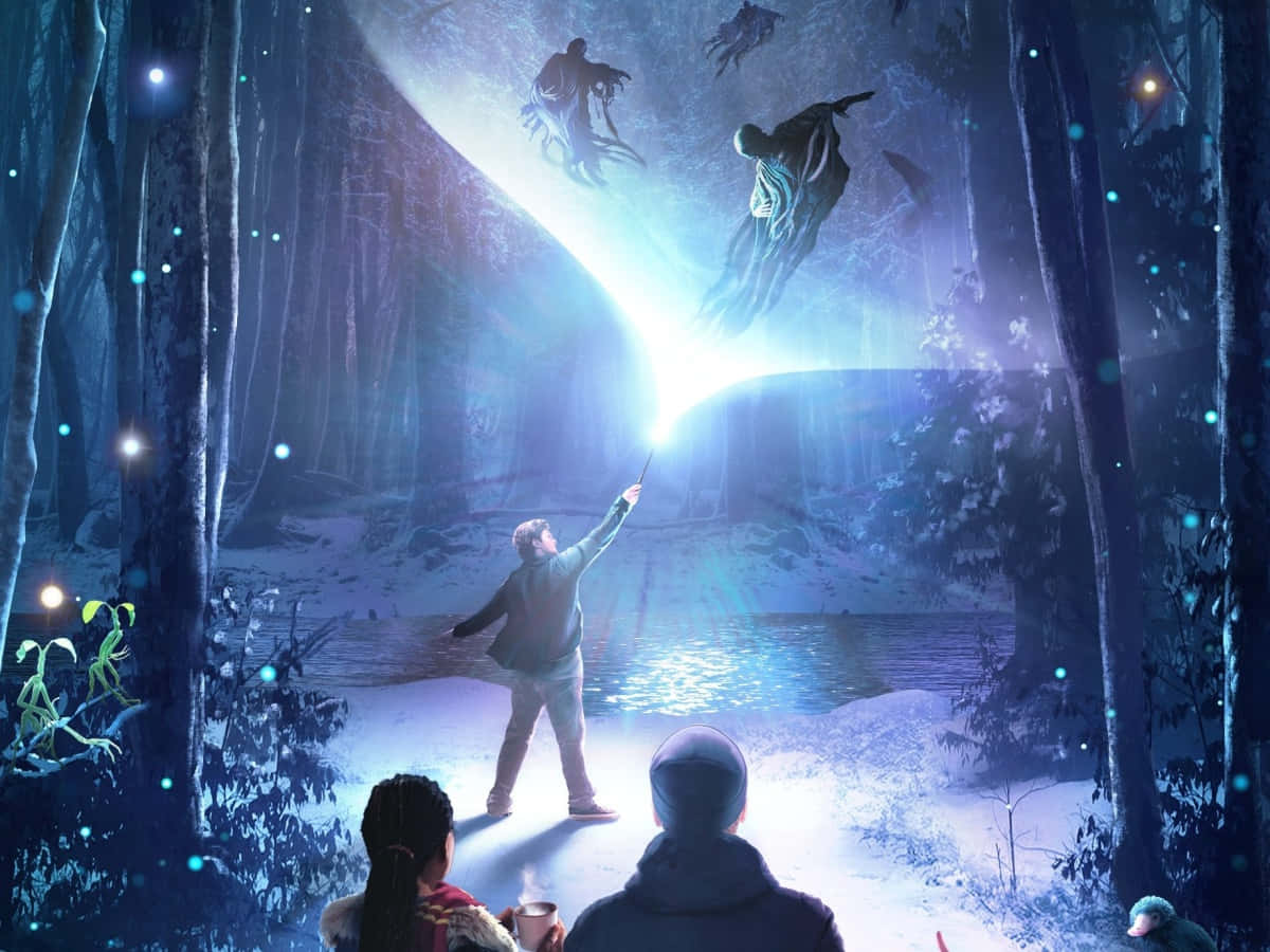 The Forbidden Forest, snowy forest, lone figure, SD Desktop Wallpaper