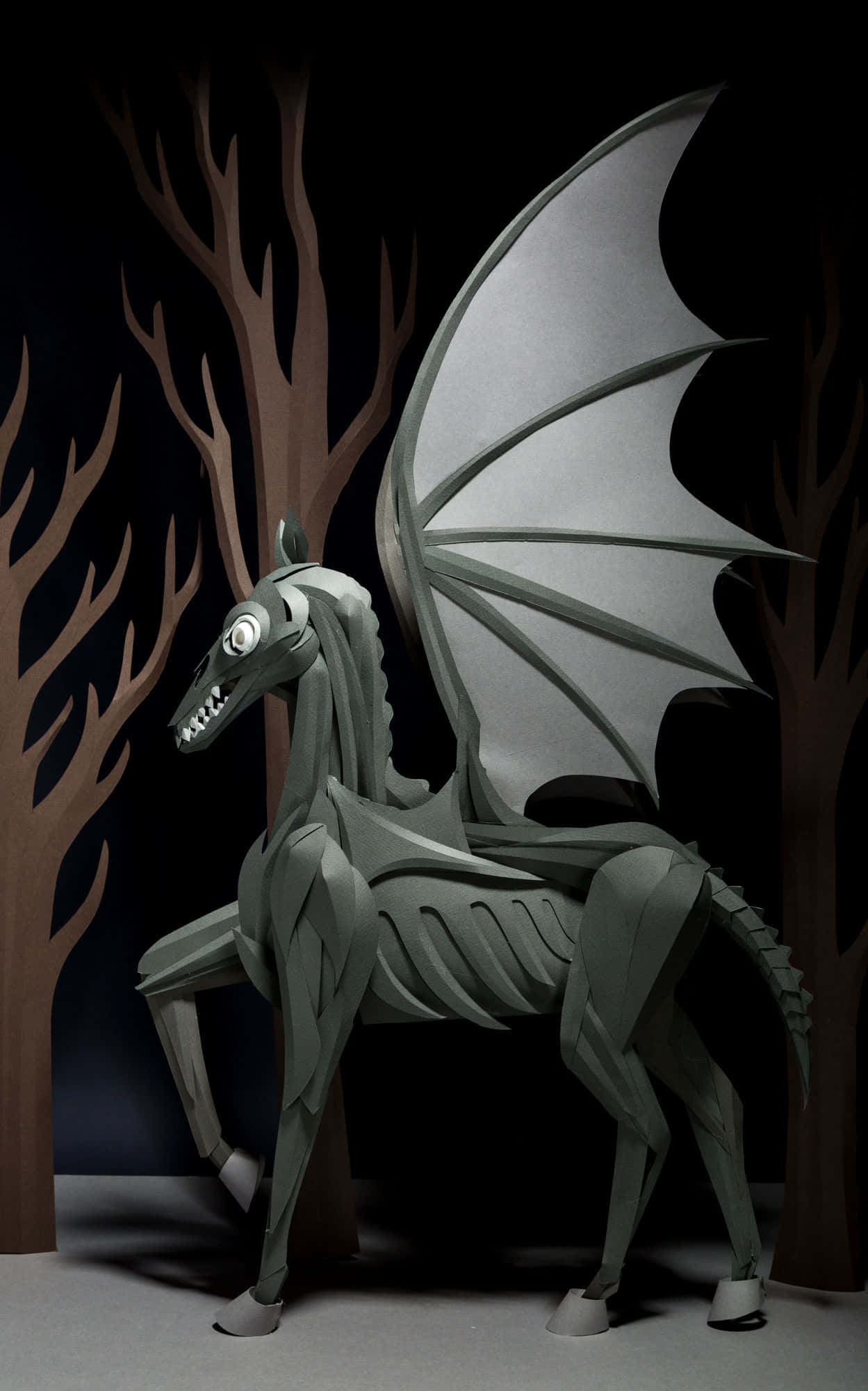 The Forbidden Forest, paper-cut dragon horse, dark forest, Full HD Phone Wallpaper