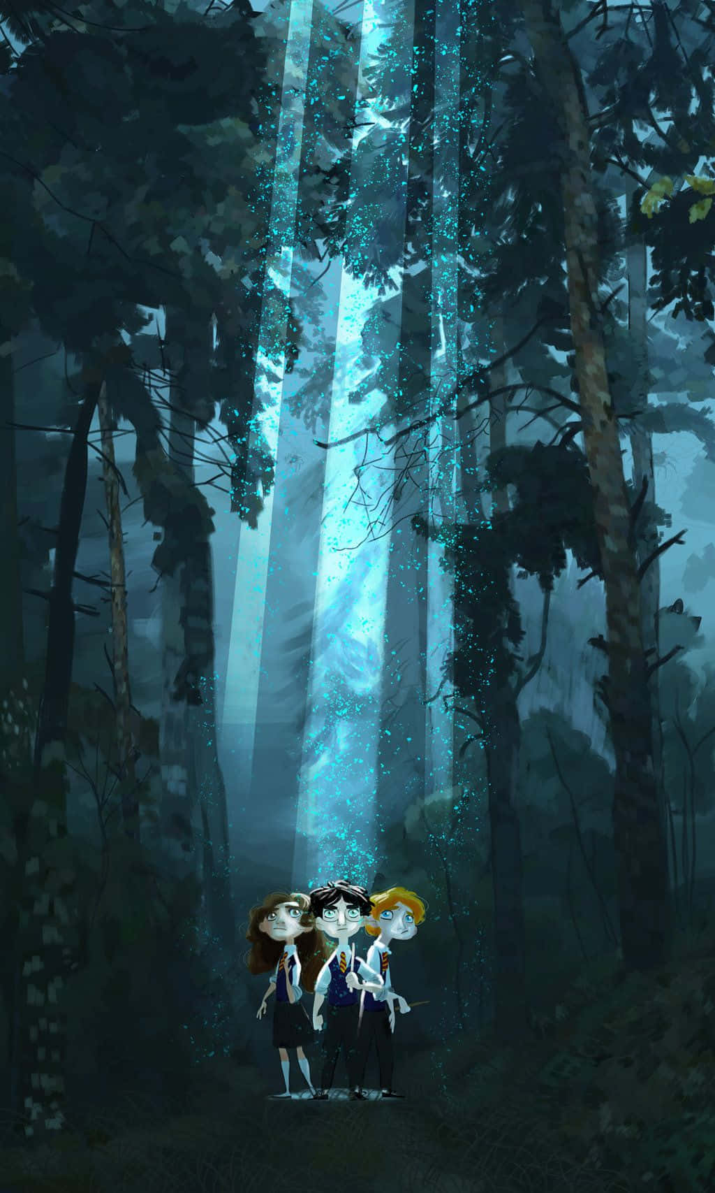 The Forbidden Forest, mystical blue light, dense, misty forest, HD Phone Wallpaper