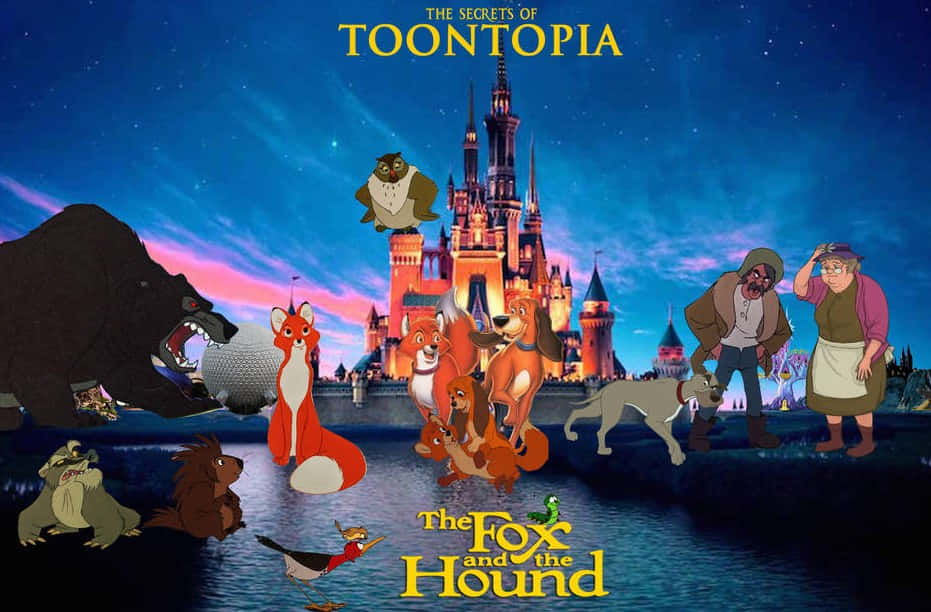 The Fox and the Hound, glowing castle, starry twilight sky, SD Desktop Wallpaper