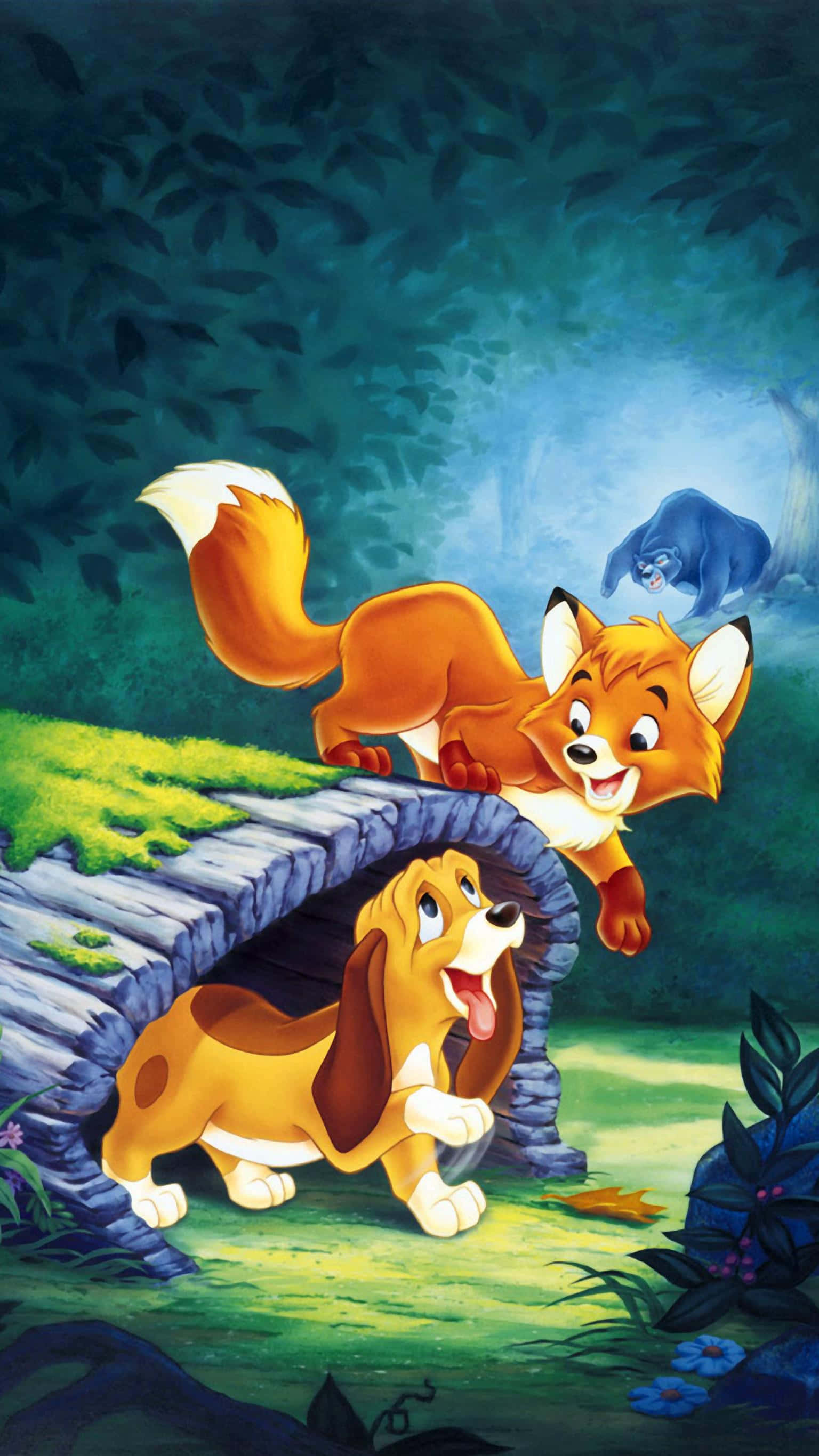 The Fox and the Hound, fox, basset hound, 2K Phone Wallpaper