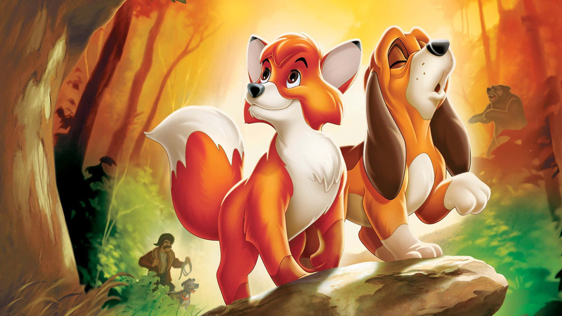 The Fox and the Hound, fox, rock, Full HD Desktop Wallpaper