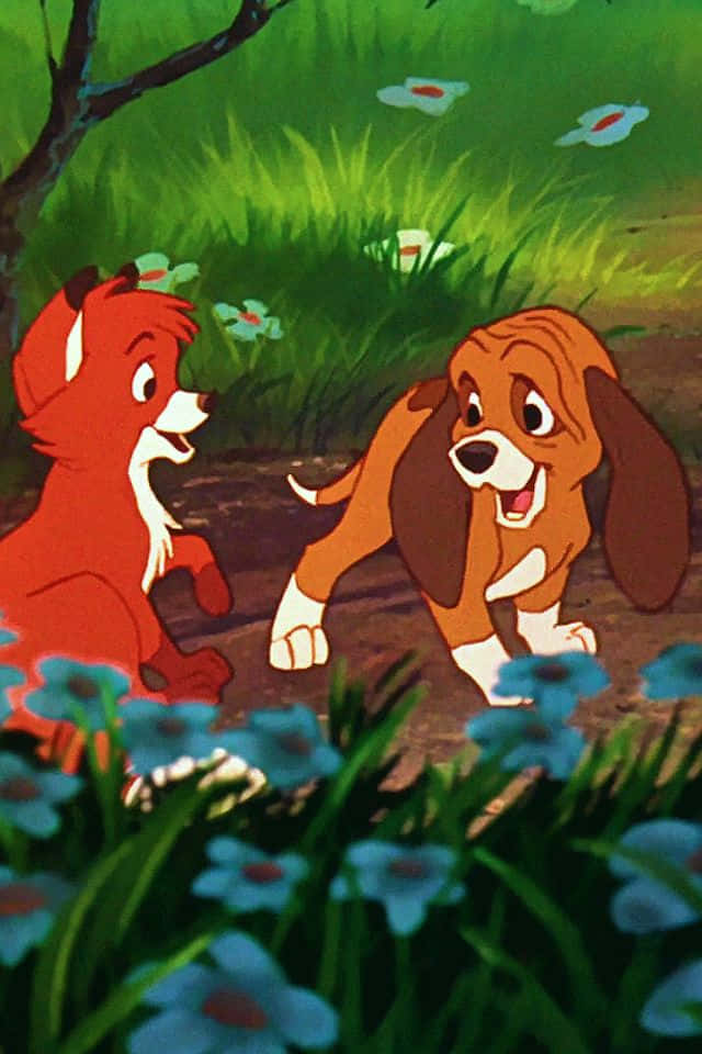 The fox and the hound, red fox-like, brown hound, SD Phone Wallpaper
