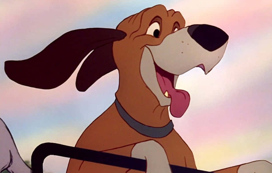 The fox and the hound, pastel sunset sky, cartoon hound, SD Desktop Wallpaper