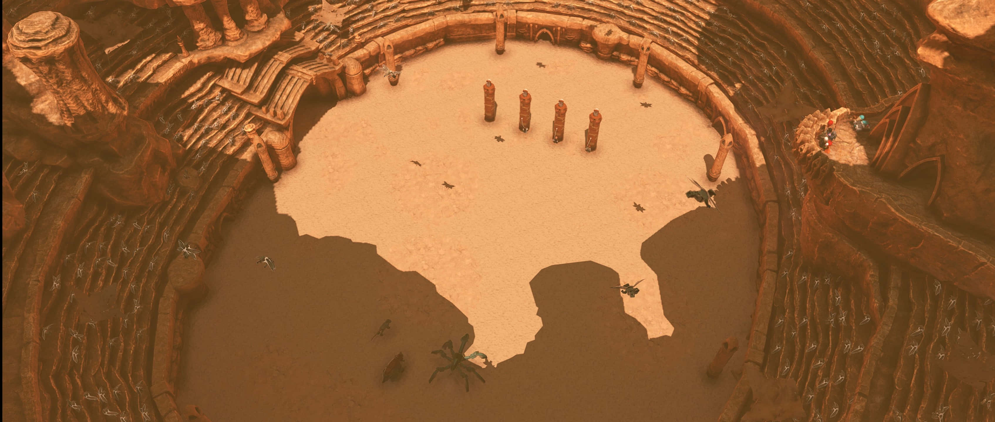 The Geonosian Arena, circular desert ruin, standing stone pillars, 2K Desktop Wallpaper