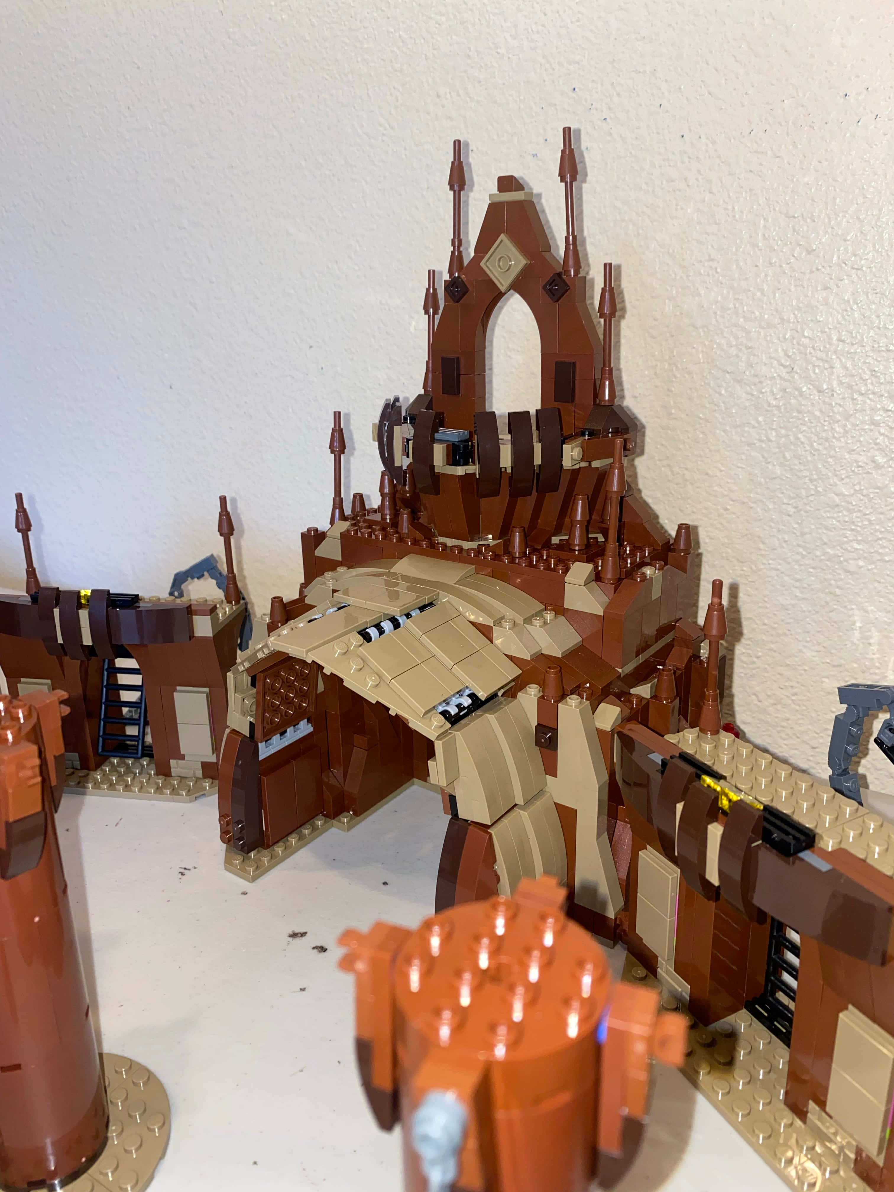 The Geonosian Arena, LEGO castle model, brown and beige bricks, 4K Phone Wallpaper