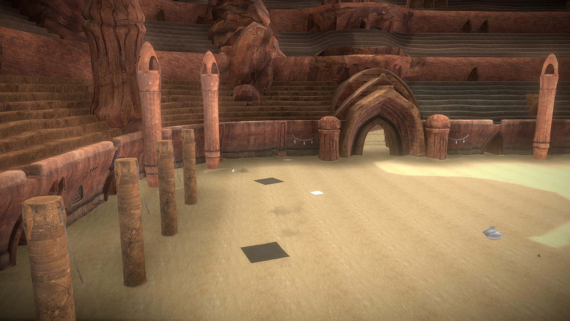 The Geonosian Arena, ancient desert amphitheater, tiered stone seating, Full HD Desktop Wallpaper