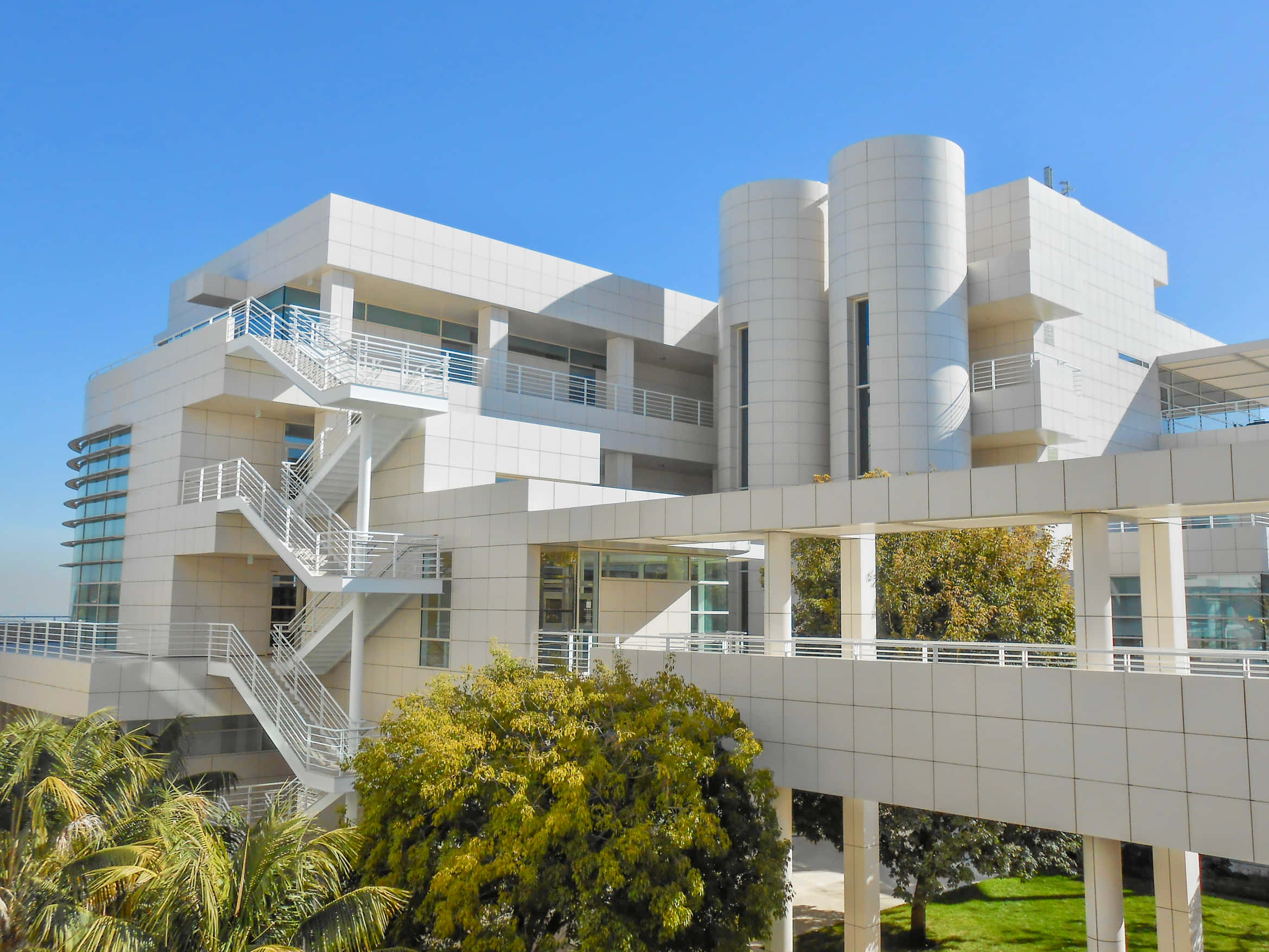Getty Center, modern white geometric building, external staircases, Full HD Desktop Wallpaper