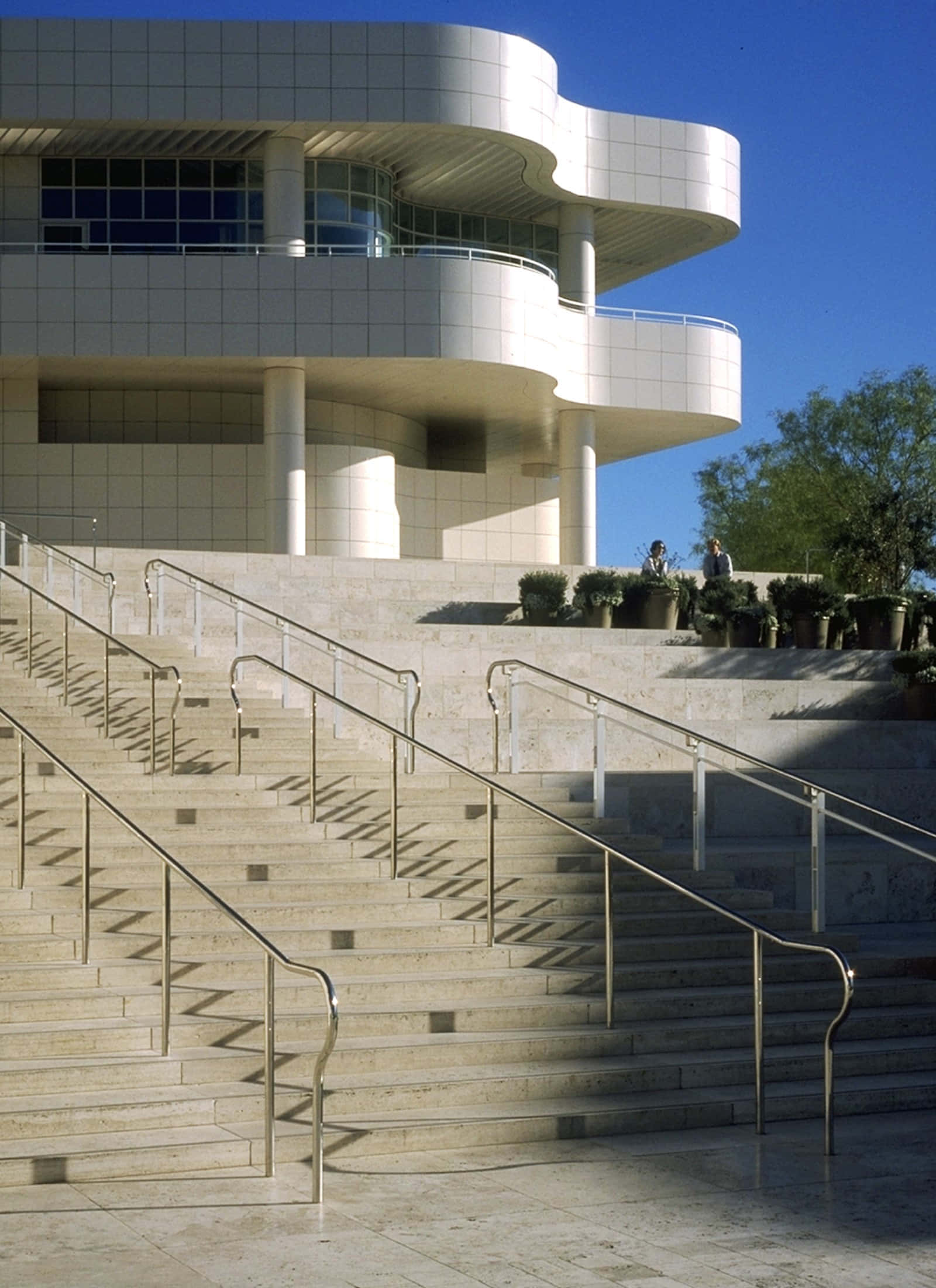 Getty Center, architecture, stone stairs, Full HD Phone Wallpaper