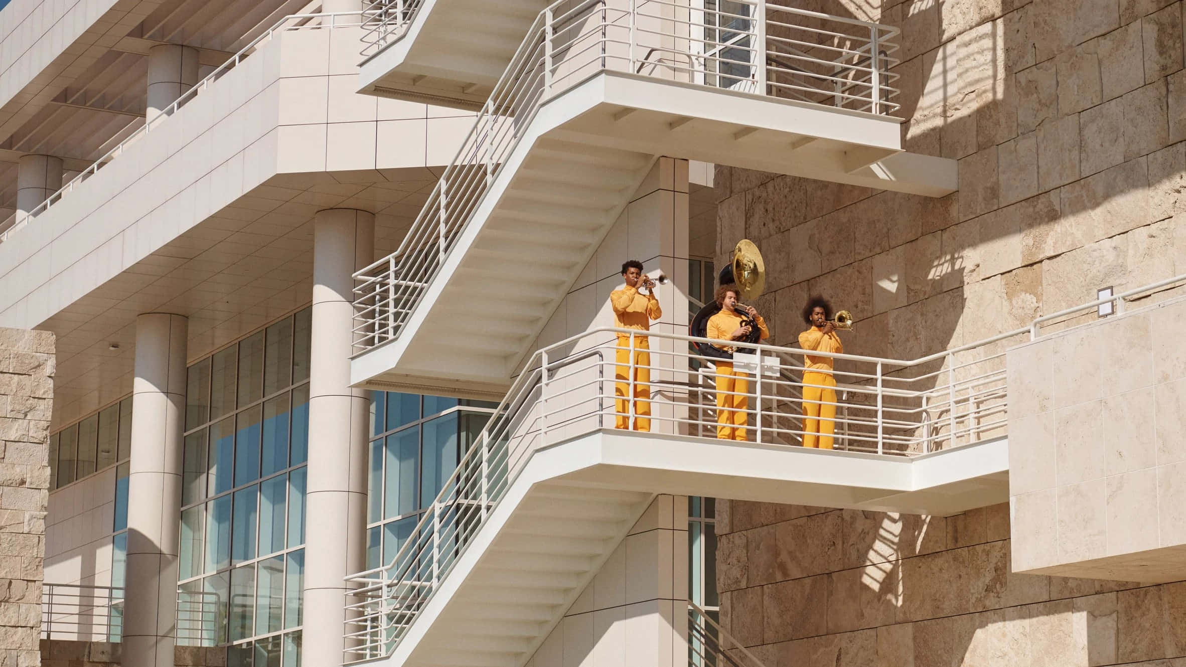 Getty Center, musicians, balcony, Full HD Desktop Wallpaper