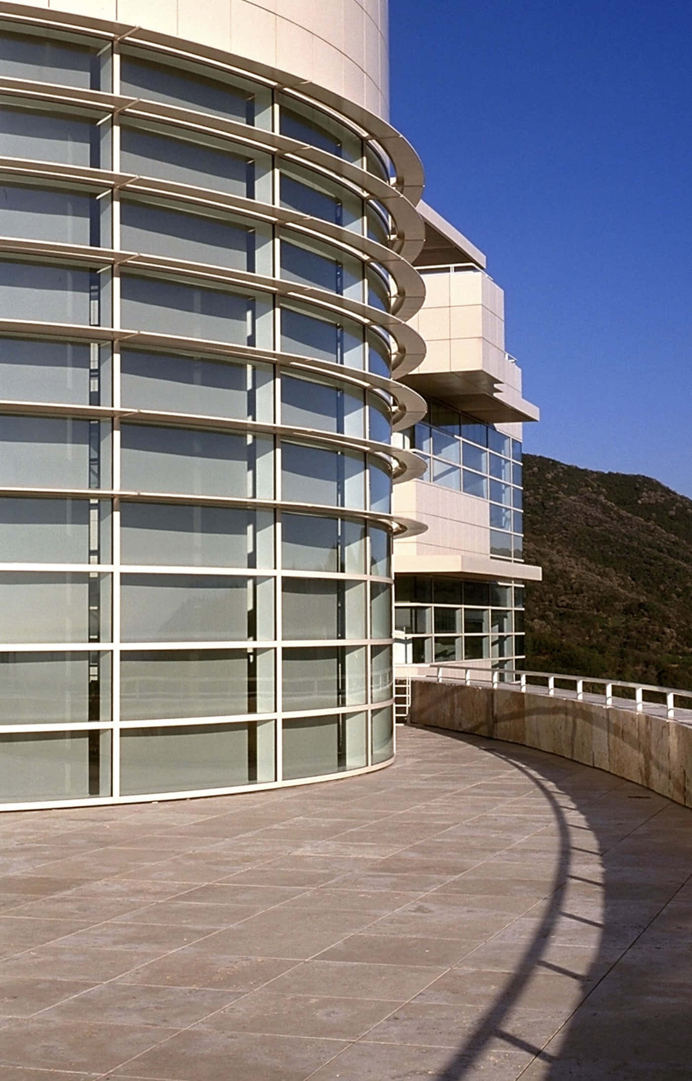 Getty Center, curved glass building, white frames, Full HD Phone Wallpaper