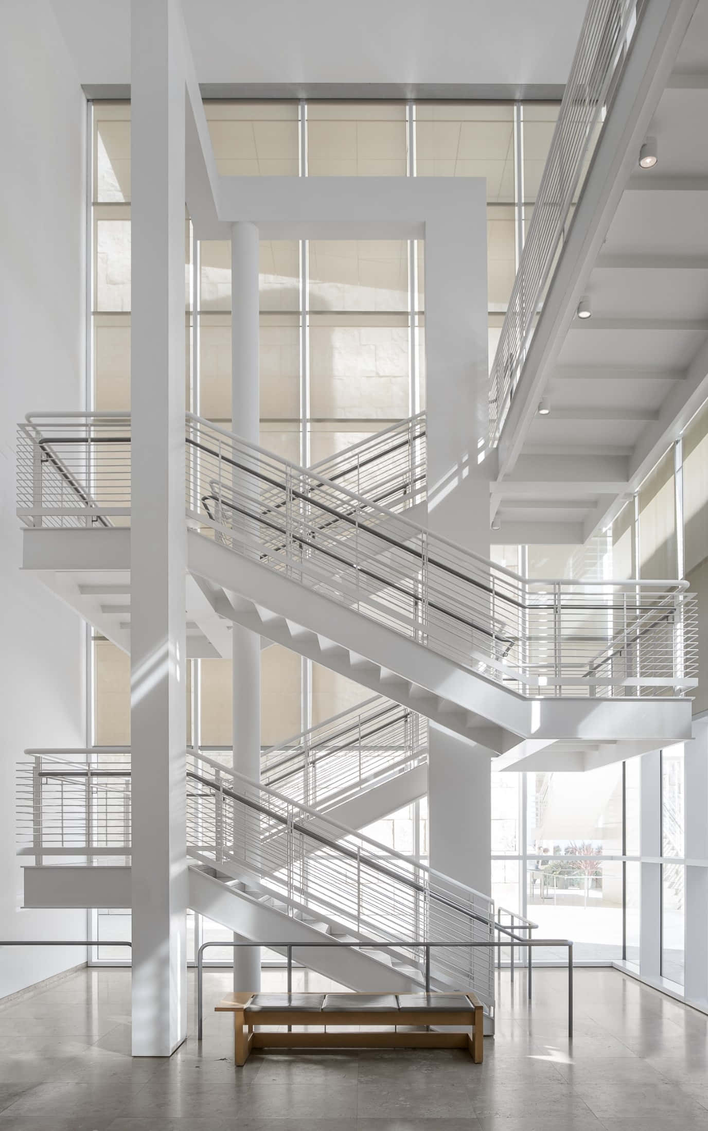 Getty Center, modern architecture, white spiral staircase, Full HD Phone Wallpaper